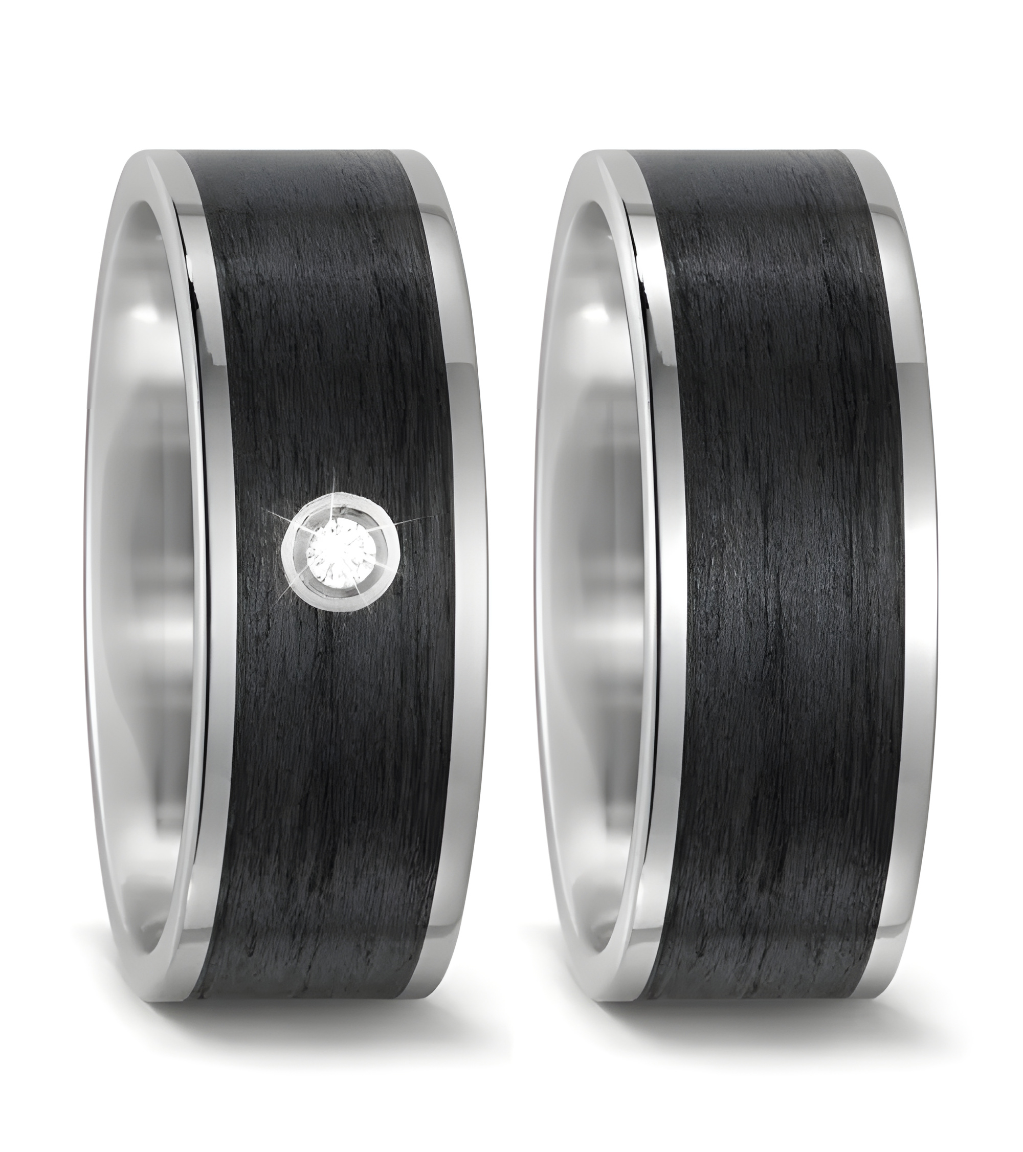 Originales Alianzas de matrimonio de carbono y titanio con un diamante talla brillante - Alianzas de boda - 

