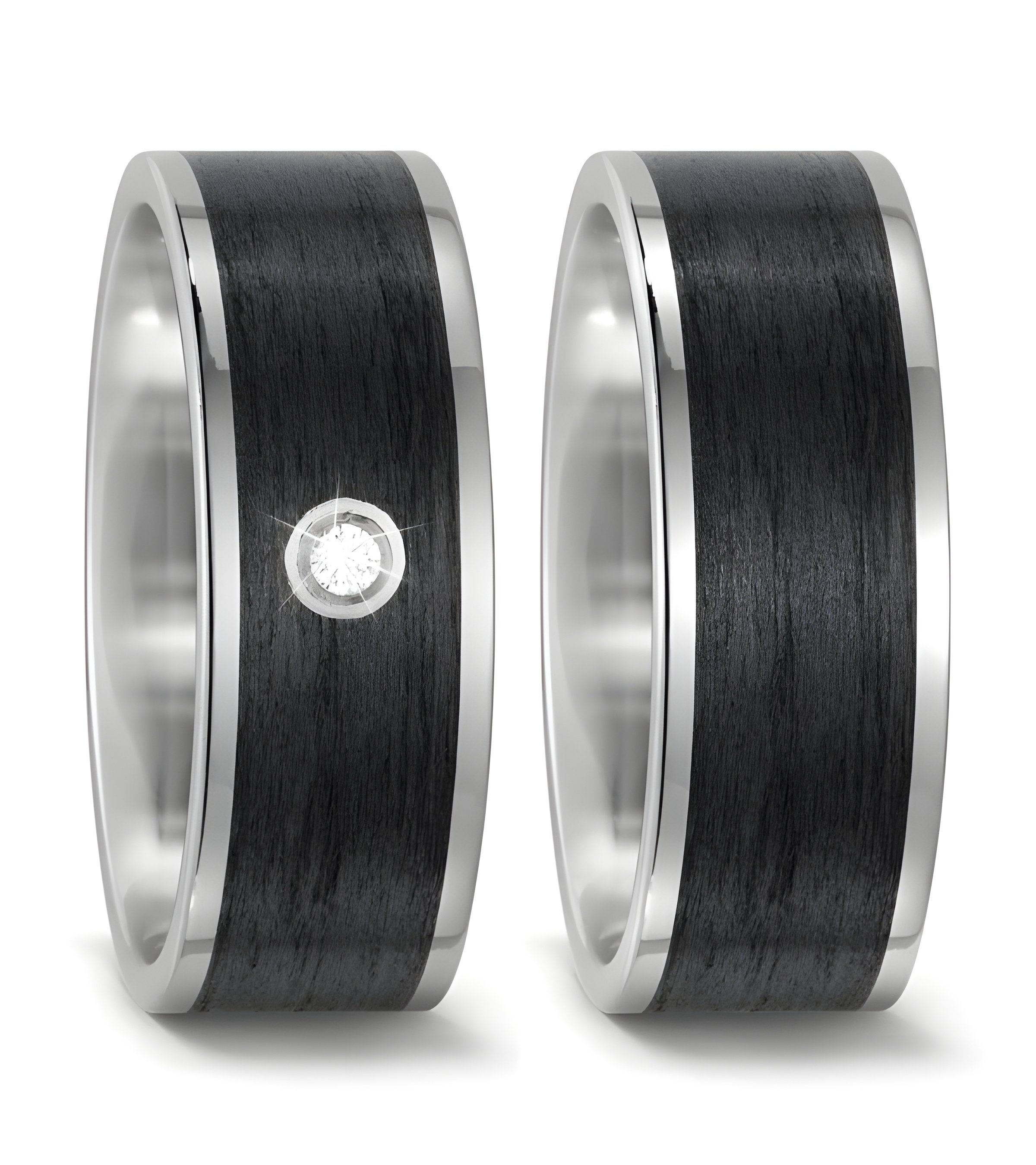 Originales Alianzas de matrimonio de carbono y titanio con un diamante talla brillante - Alianzas de boda - 

