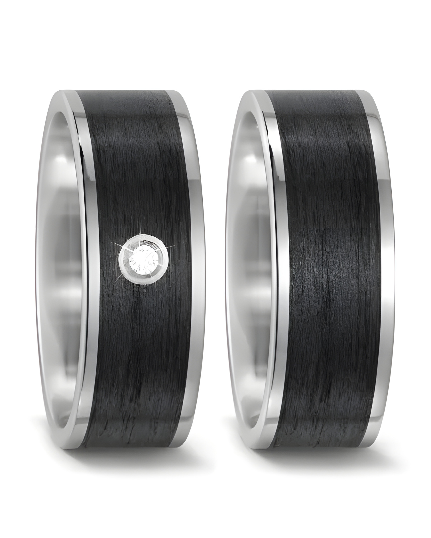 Originales Alianzas de matrimonio de carbono y titanio con un diamante talla brillante - Alianzas de boda - 

