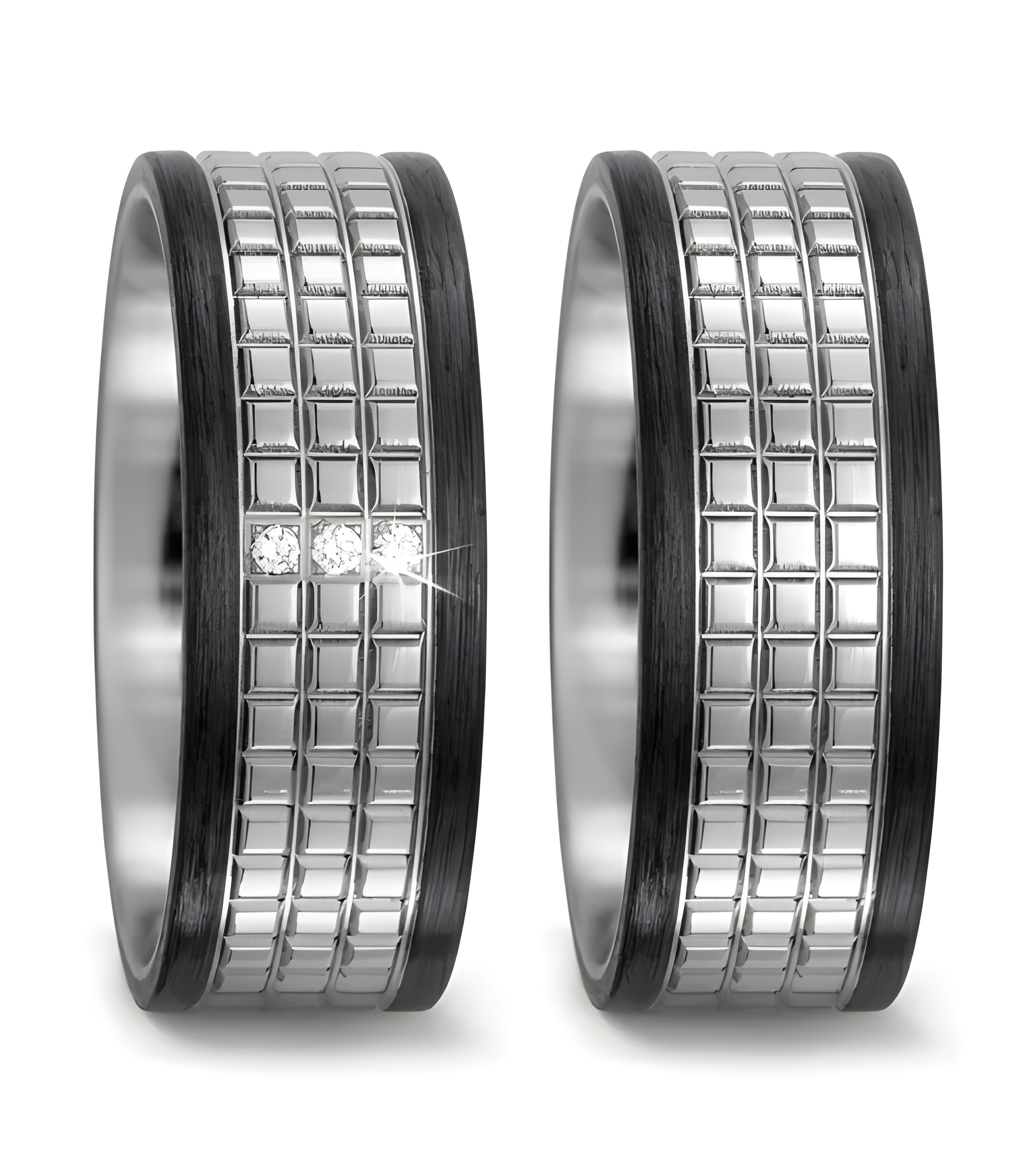 Anillos especiales de color negro y plateado de titanio y carbono - Alianzas de boda - 

