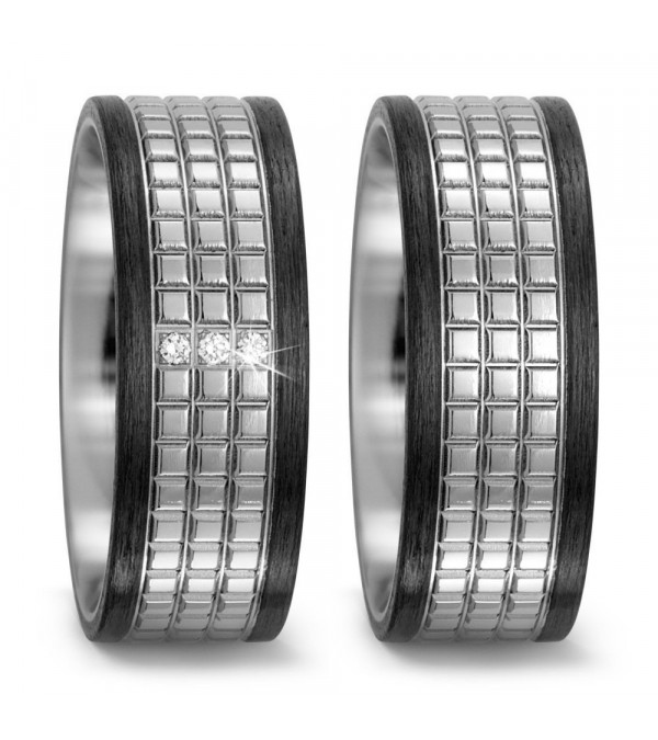 Anillos especiales de color negro y plateado de titanio y carbono - Alianzas de boda - 

