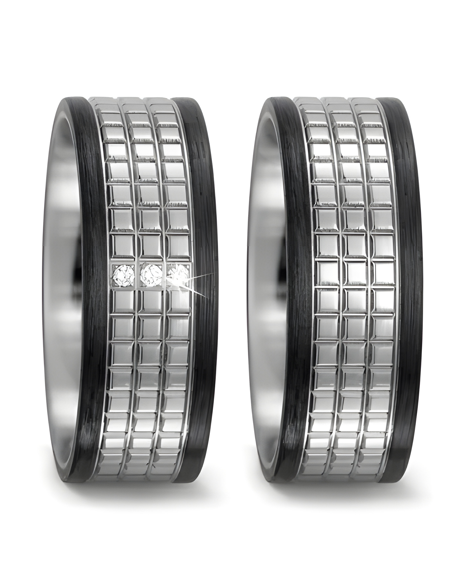 Anillos especiales de color negro y plateado de titanio y carbono - Alianzas de boda - 

