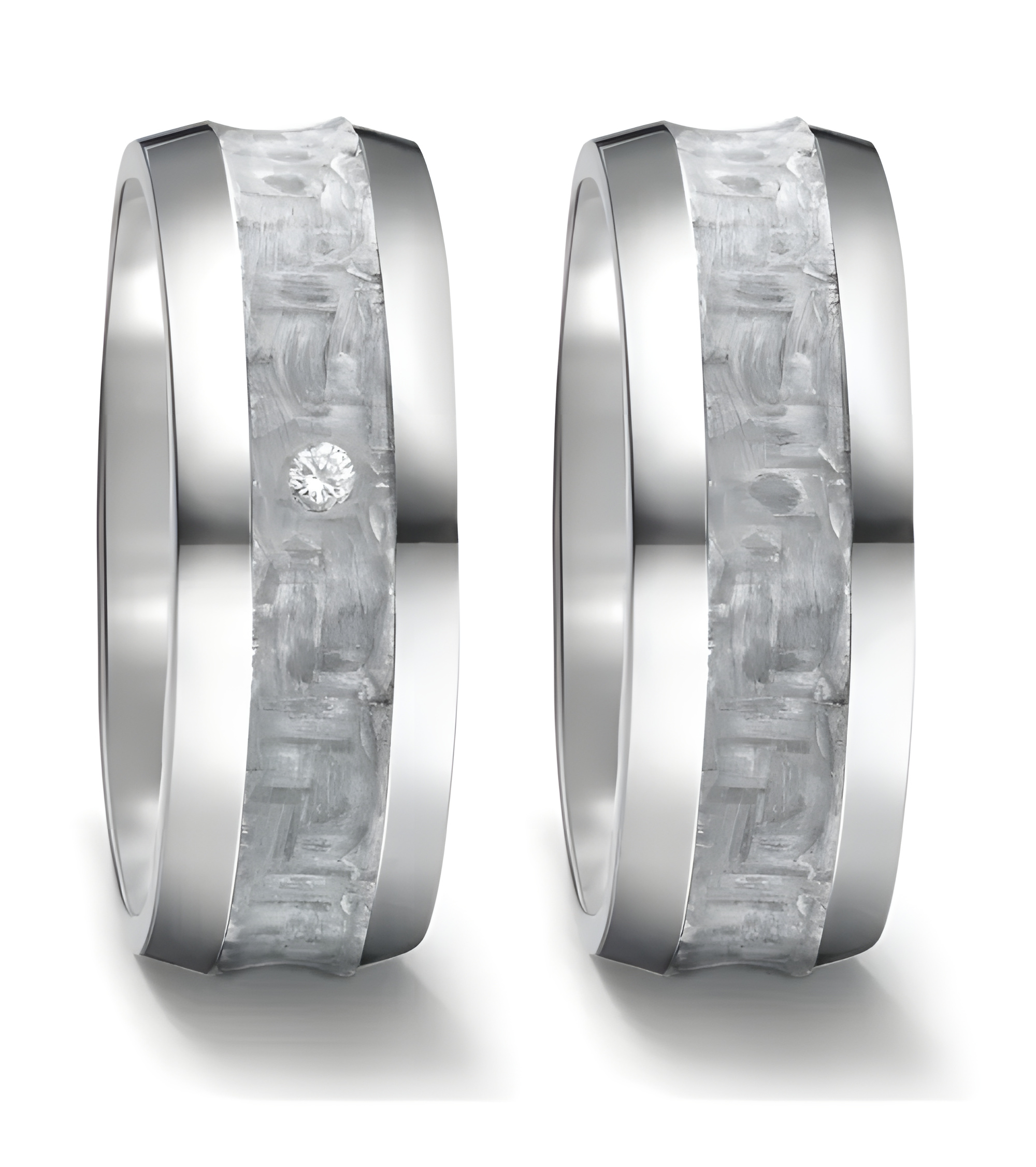 Anillos especiales de titanio y carbono gris con un diamante - Alianzas de boda - 

