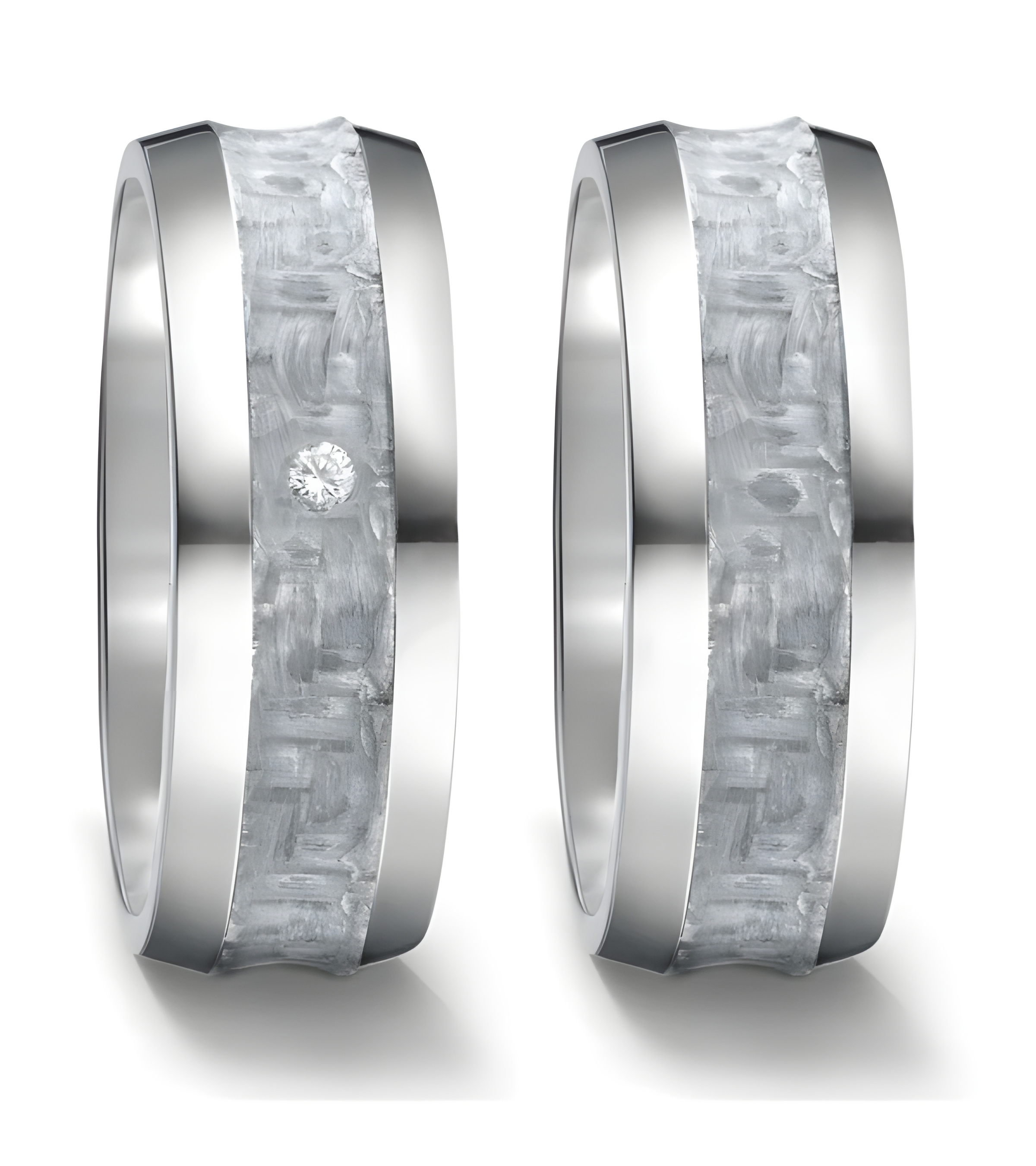 Anillos especiales de titanio y carbono gris con un diamante - Alianzas de boda - 

