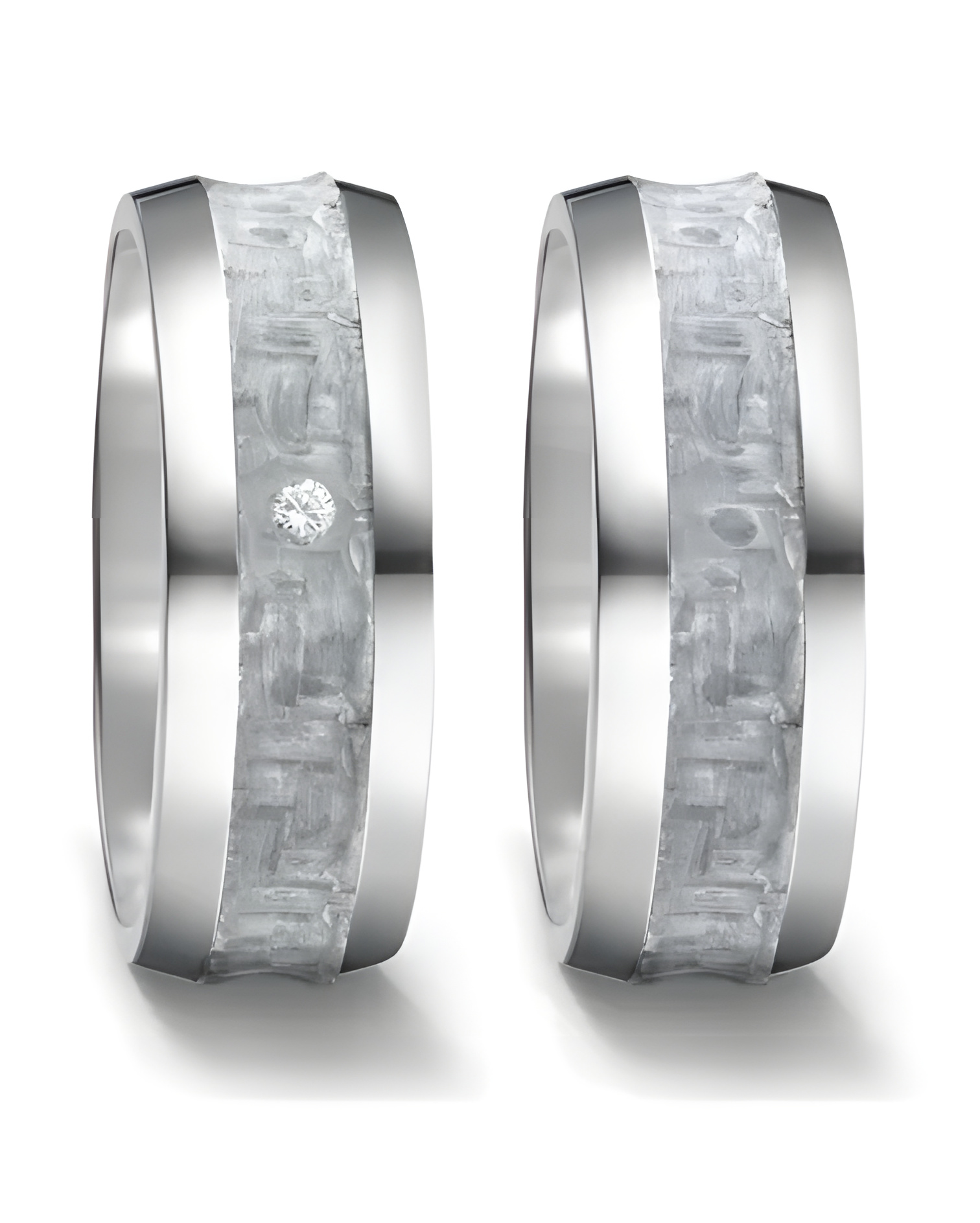 Anillos especiales de titanio y carbono gris con un diamante - Alianzas de boda - 

