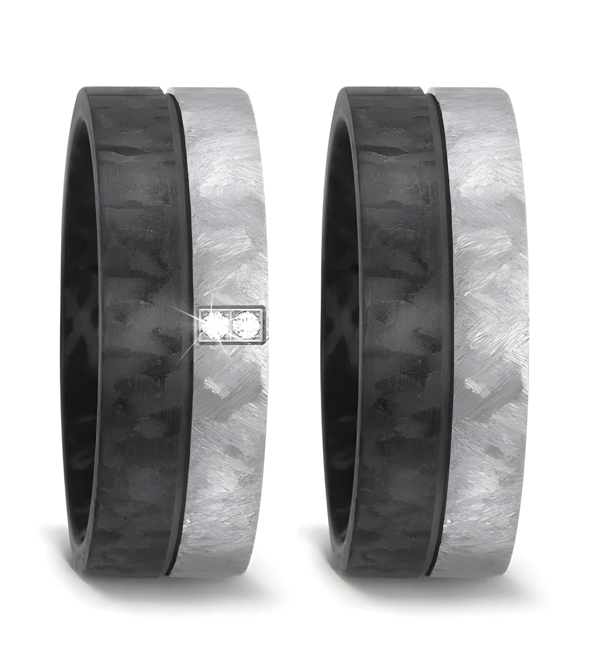 Alianzas de boda anchas bicolor hechas de titanio y carbono con 2 diamantes - Alianzas de boda - 

