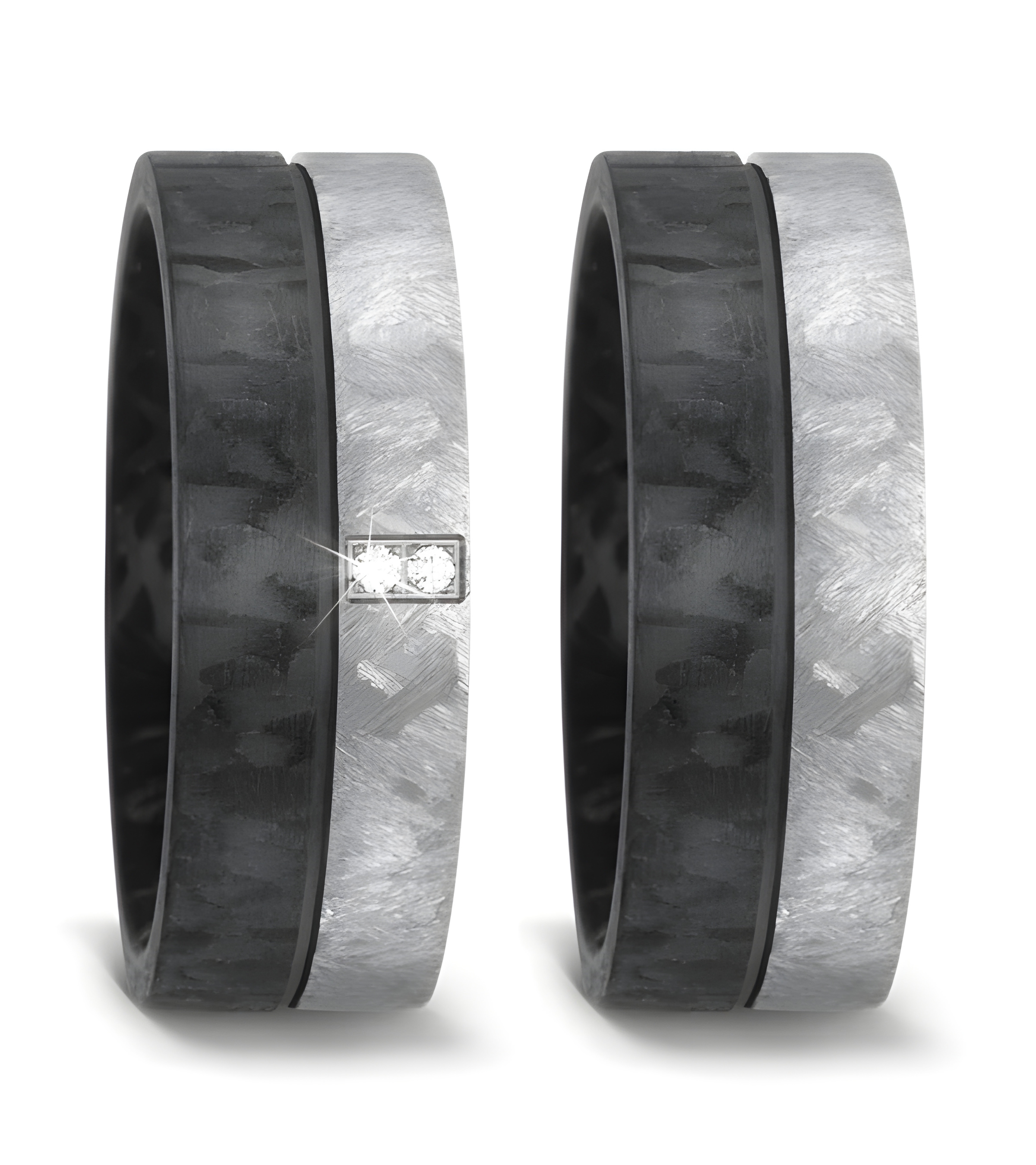 Alianzas de boda anchas bicolor hechas de titanio y carbono con 2 diamantes - Alianzas de boda - 

