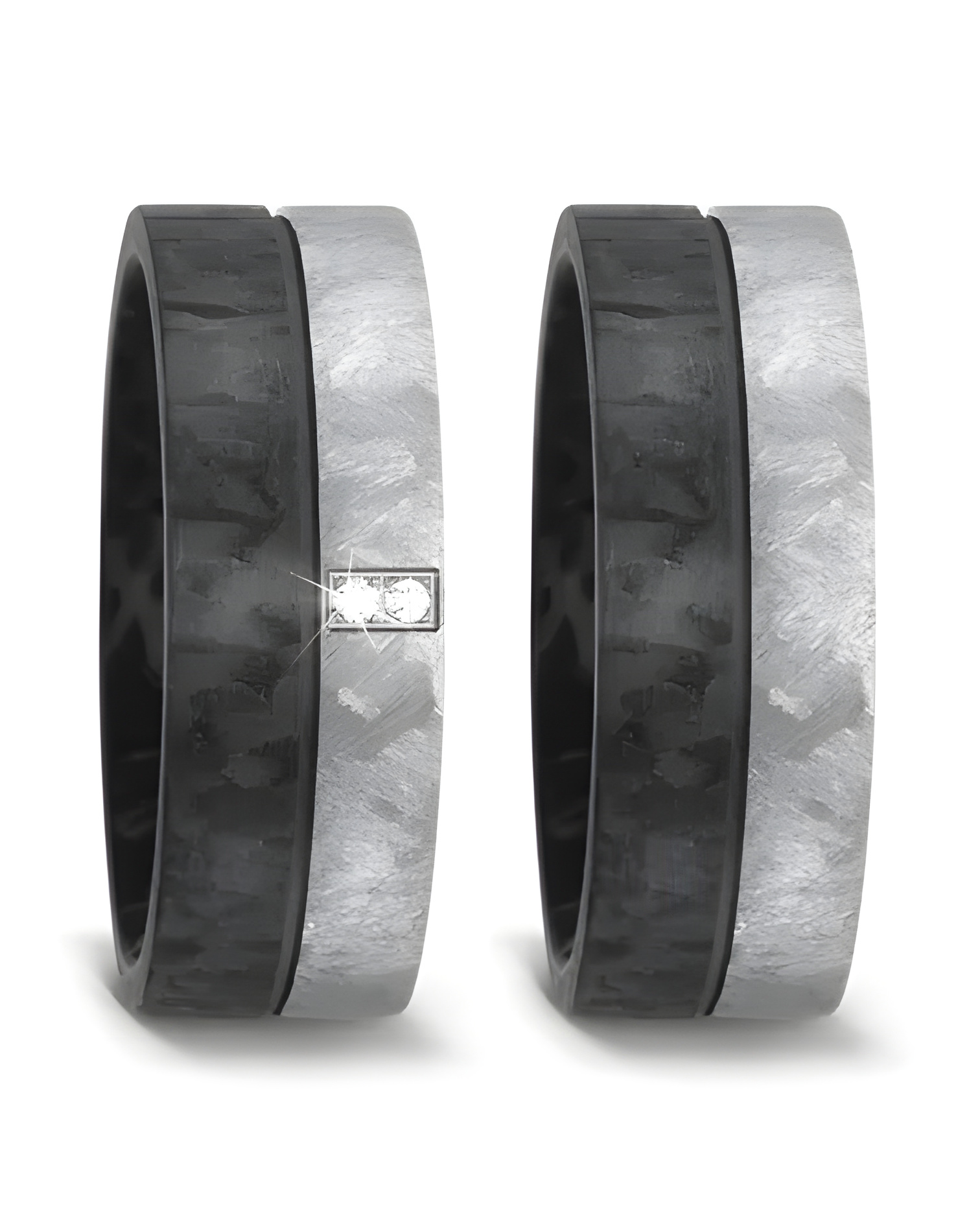 Alianzas de boda anchas bicolor hechas de titanio y carbono con 2 diamantes - Alianzas de boda - 

