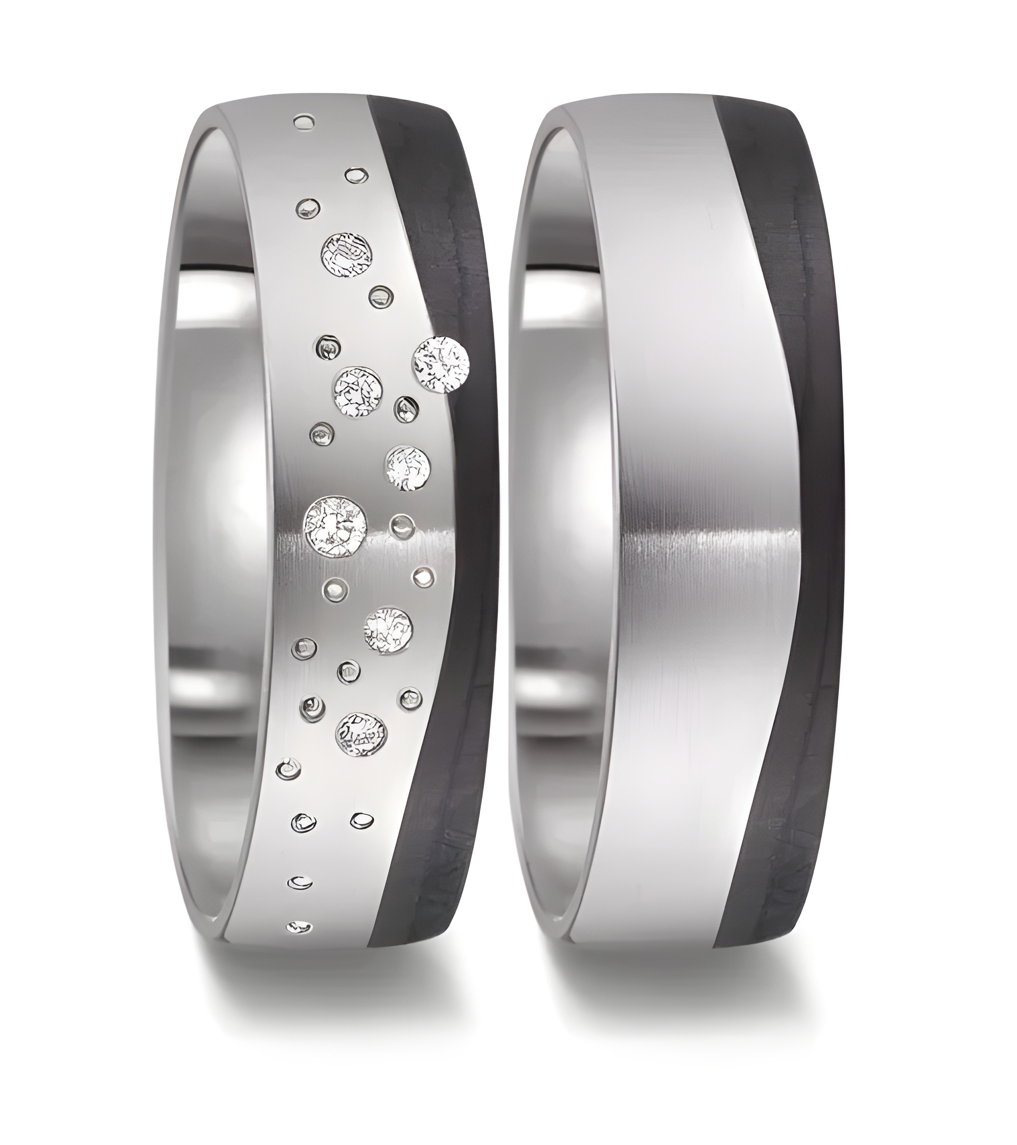 Anillos únicos de Titanio y Carbono con muchos diamantes - Alianzas de boda - 

