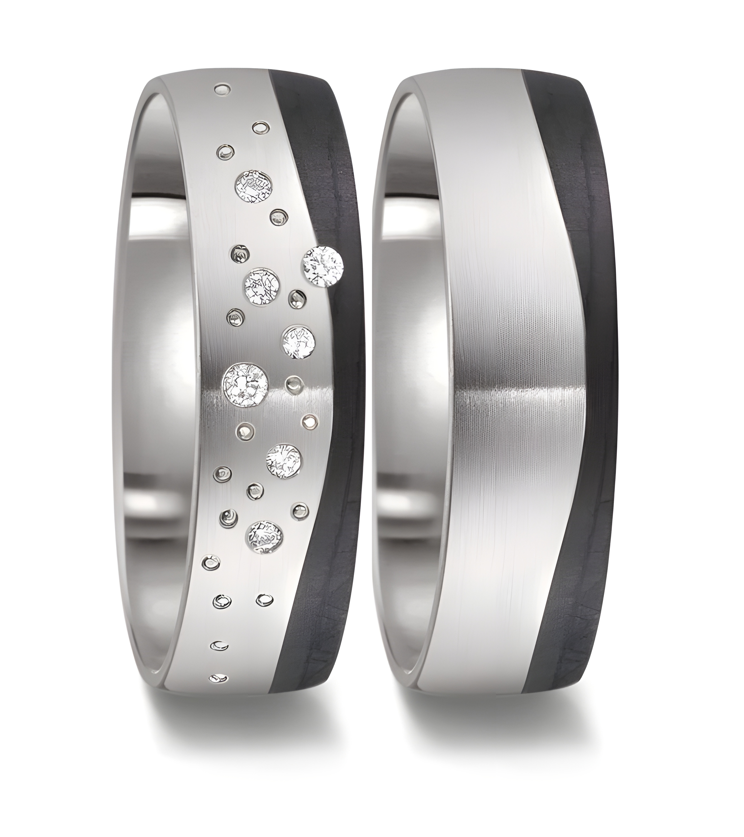 Anillos únicos de Titanio y Carbono con muchos diamantes - Alianzas de boda - 

