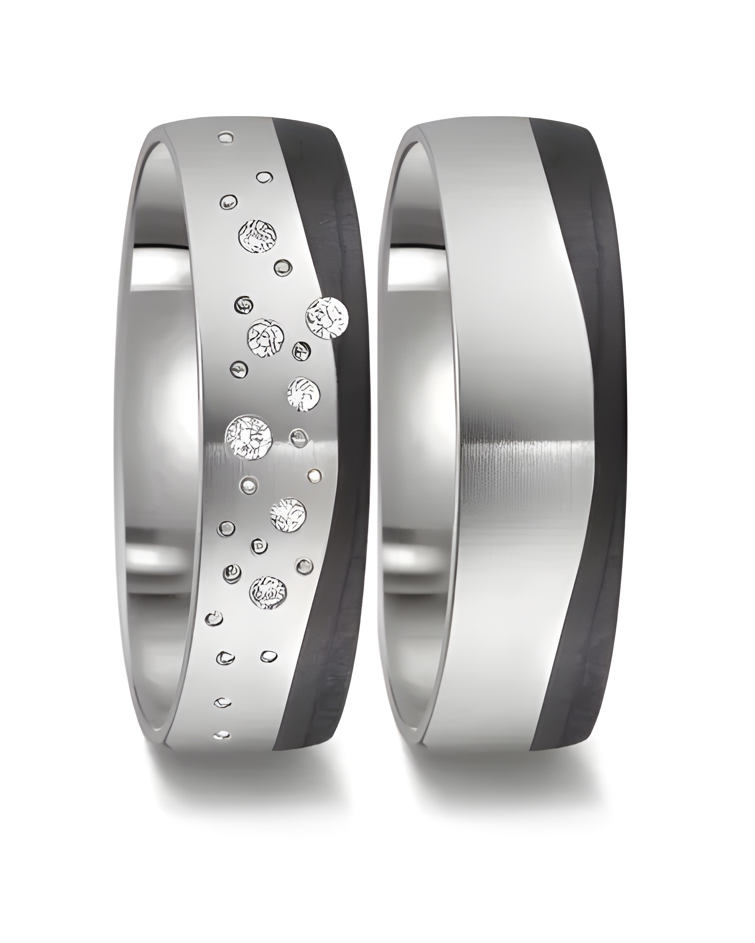 Anillos únicos de Titanio y Carbono con muchos diamantes - Alianzas de boda - 

