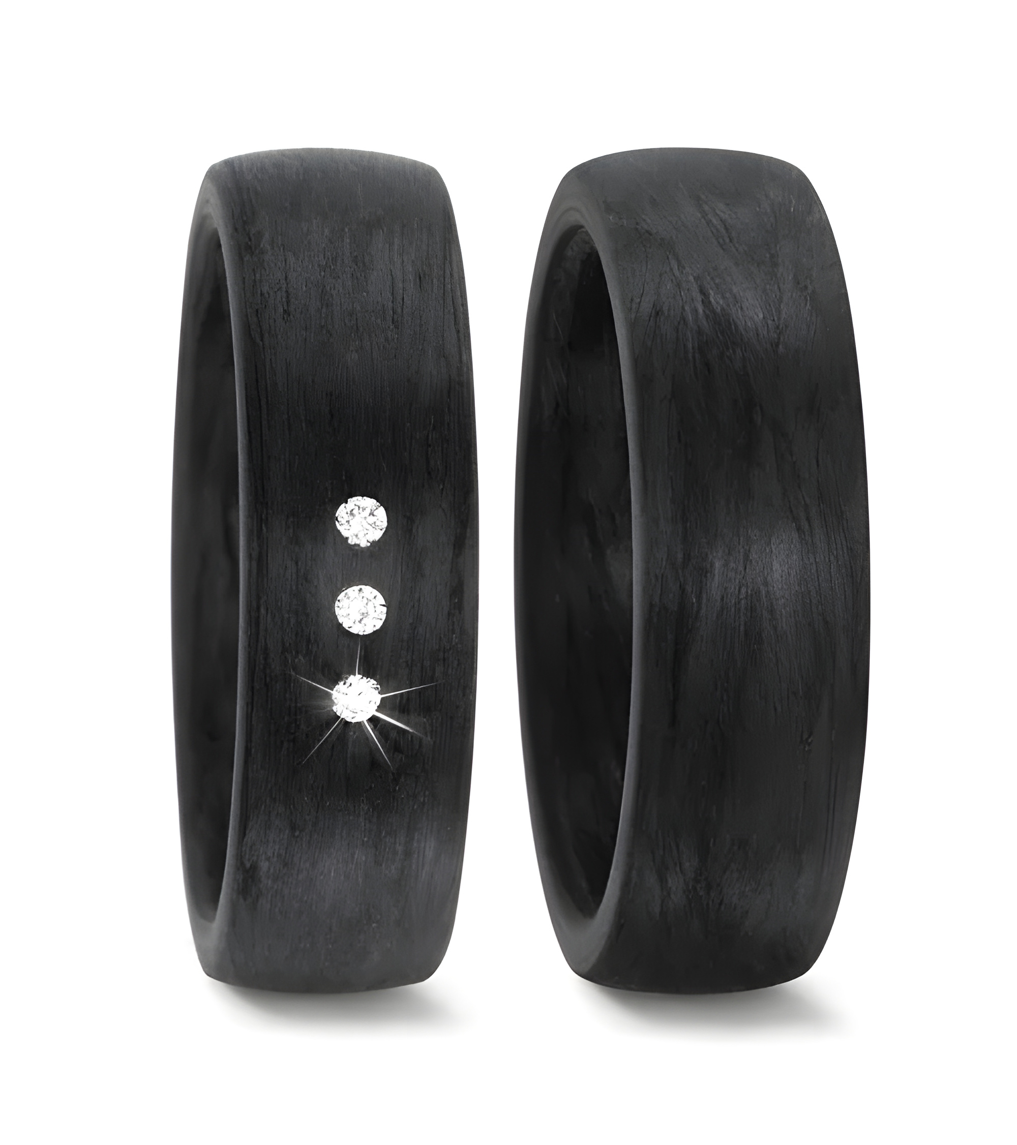 Anillos de matrimonio negros hechos de carbono con 3 diamantes - Alianzas de boda - 

