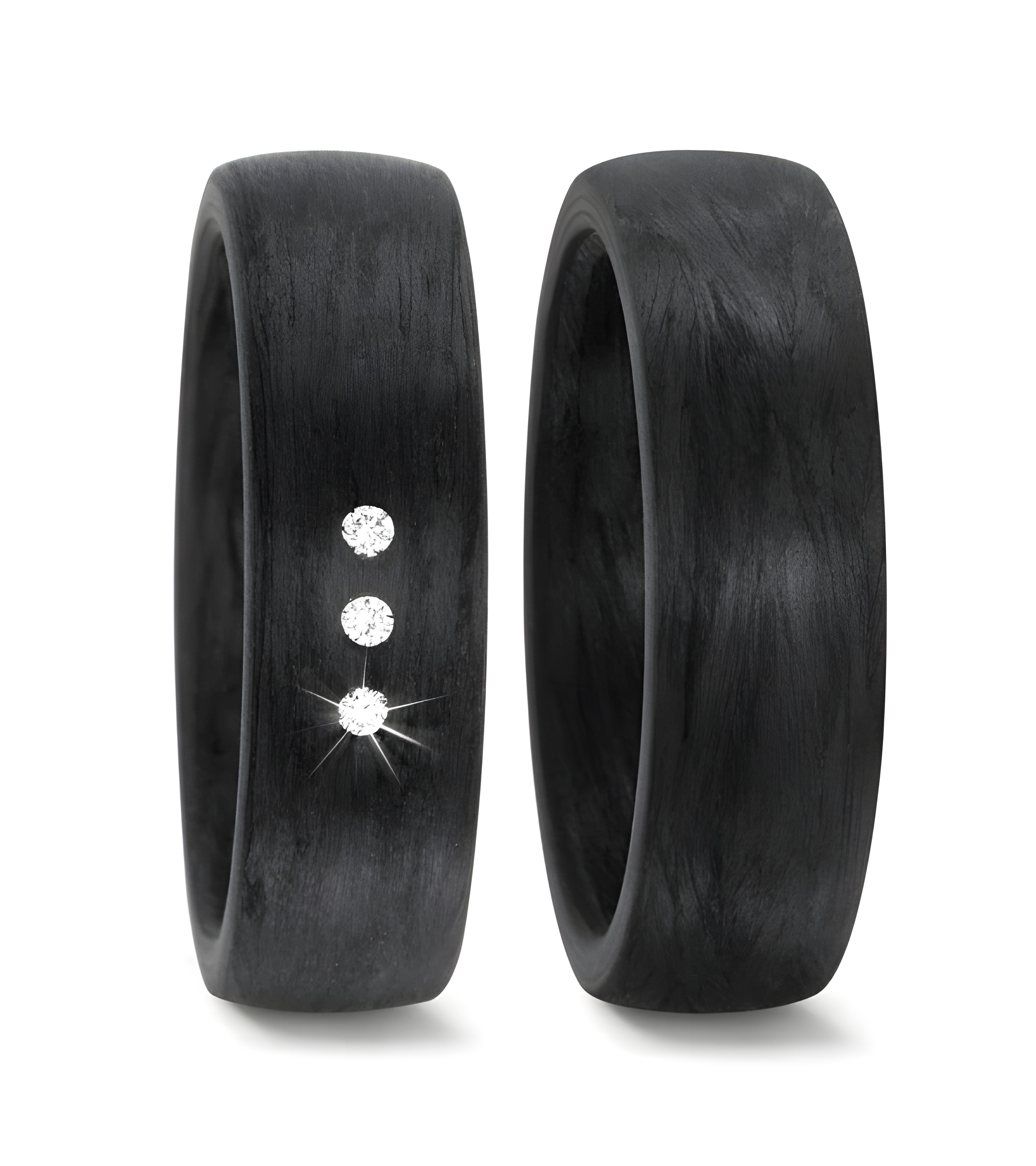 Anillos de matrimonio negros hechos de carbono con 3 diamantes - Alianzas de boda - 

