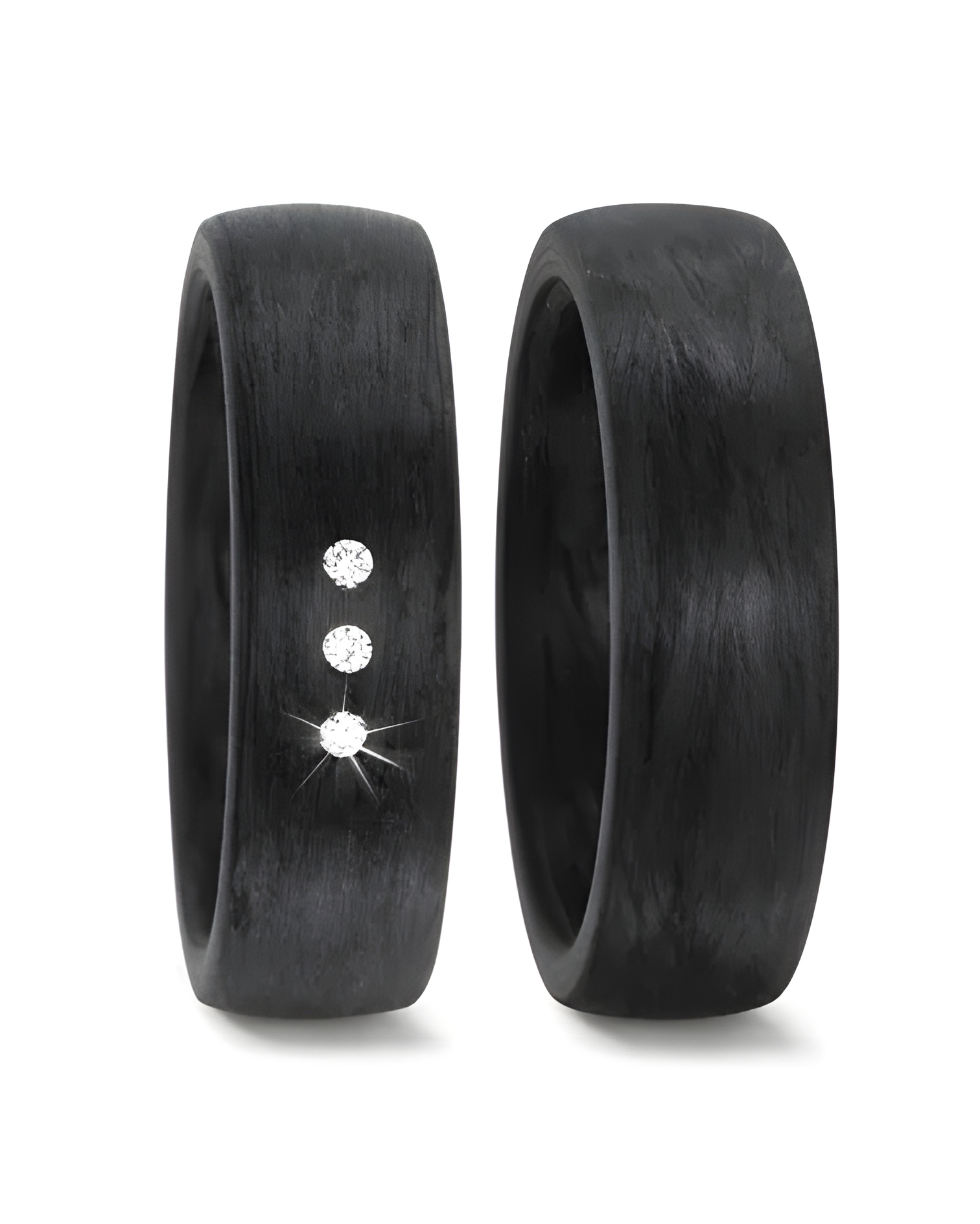 Anillos de matrimonio negros hechos de carbono con 3 diamantes - Alianzas de boda - 

