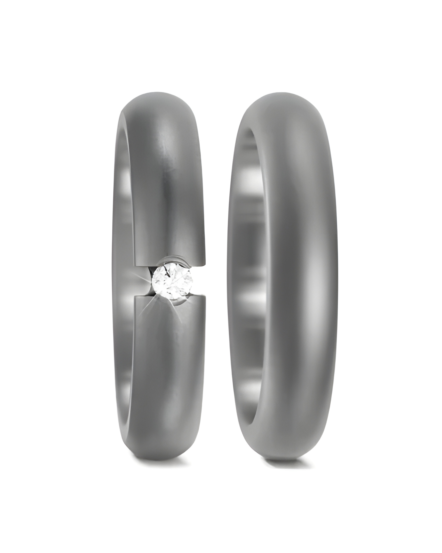 Anillos de titanio mate oscuro con un diamante redondo en tensión - Alianzas de boda - 

