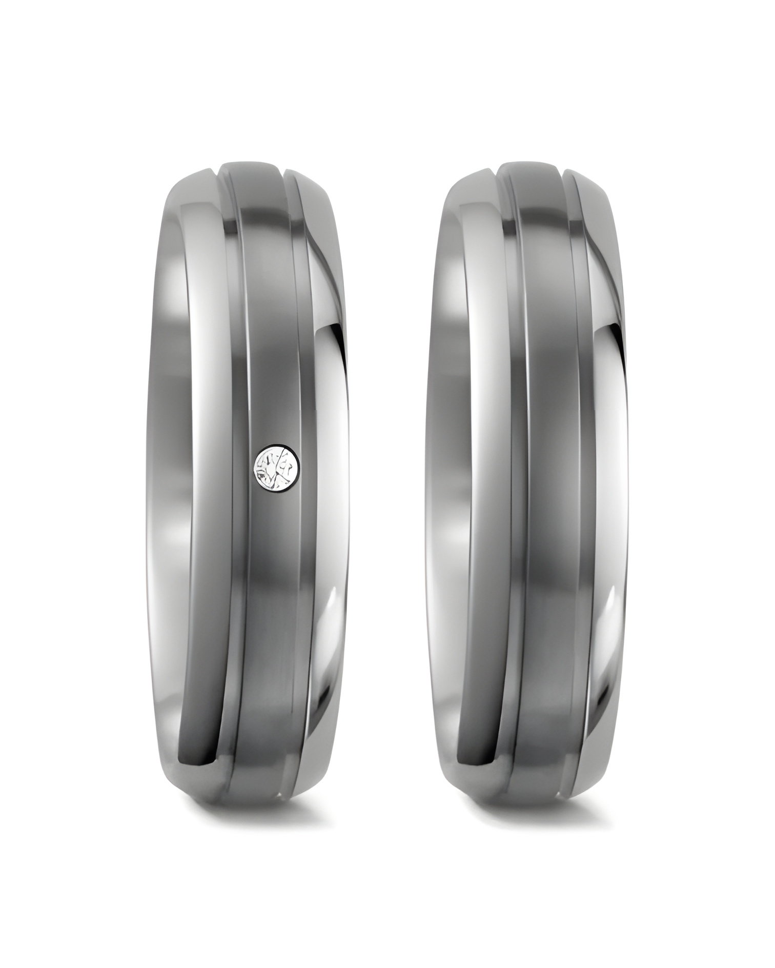 Anillos de titanio bicolor con acabado pulido y un diamante - Alianzas de boda - 

