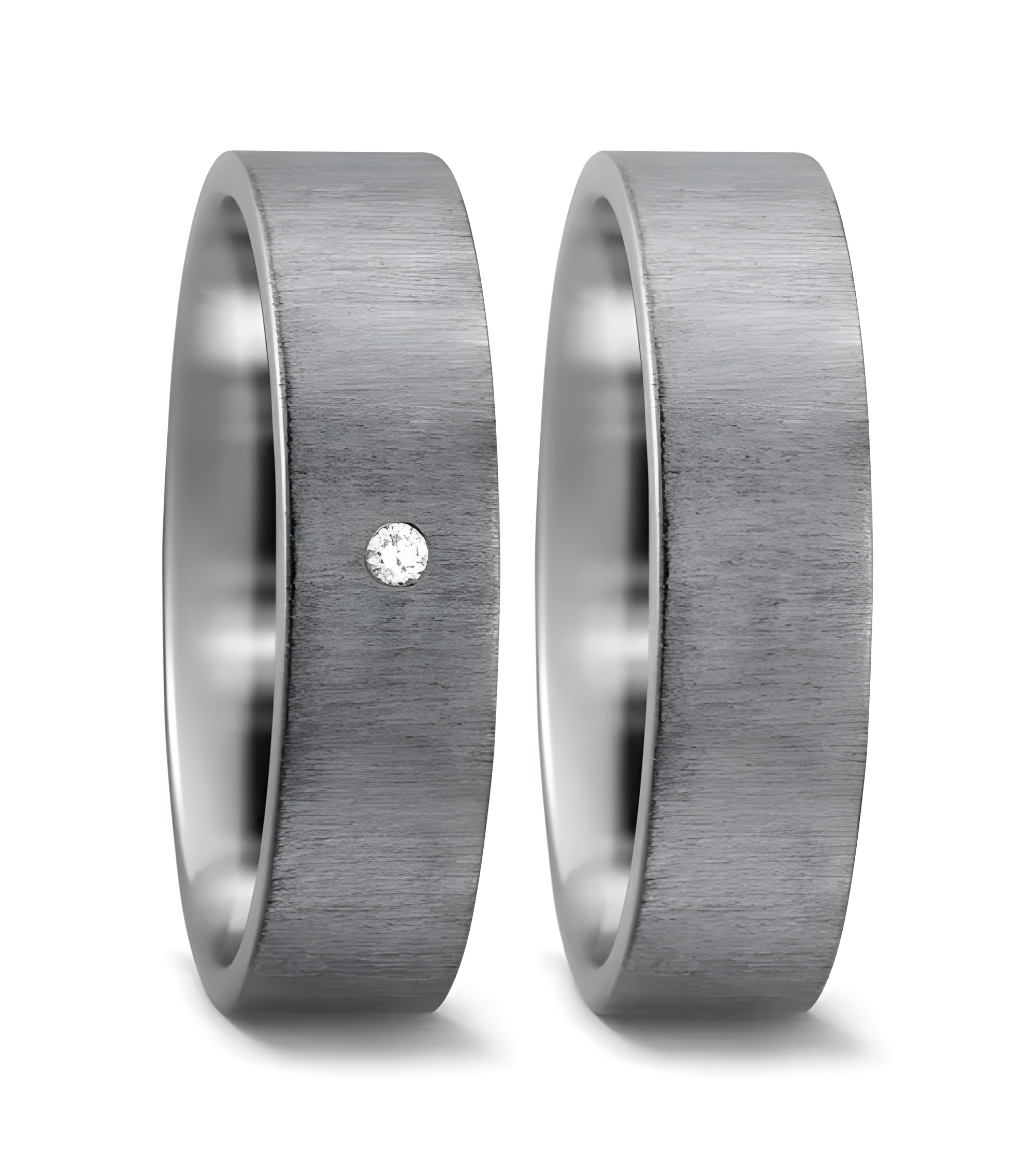 Alianzas de boda de titanio con acabado mate horizontal y un diamante - Alianzas de boda - 

