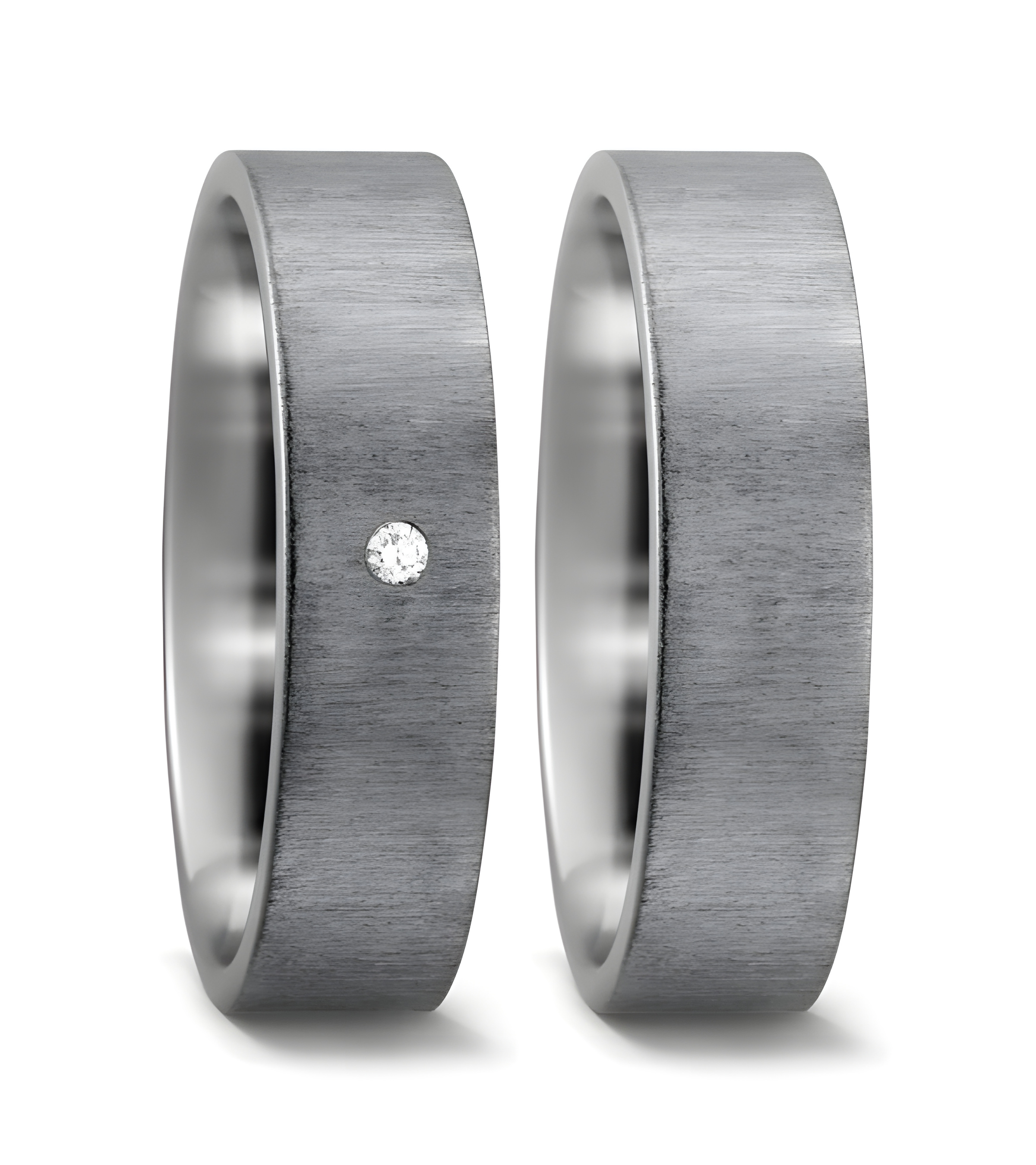 Alianzas de boda de titanio con acabado mate horizontal y un diamante - Alianzas de boda - 

