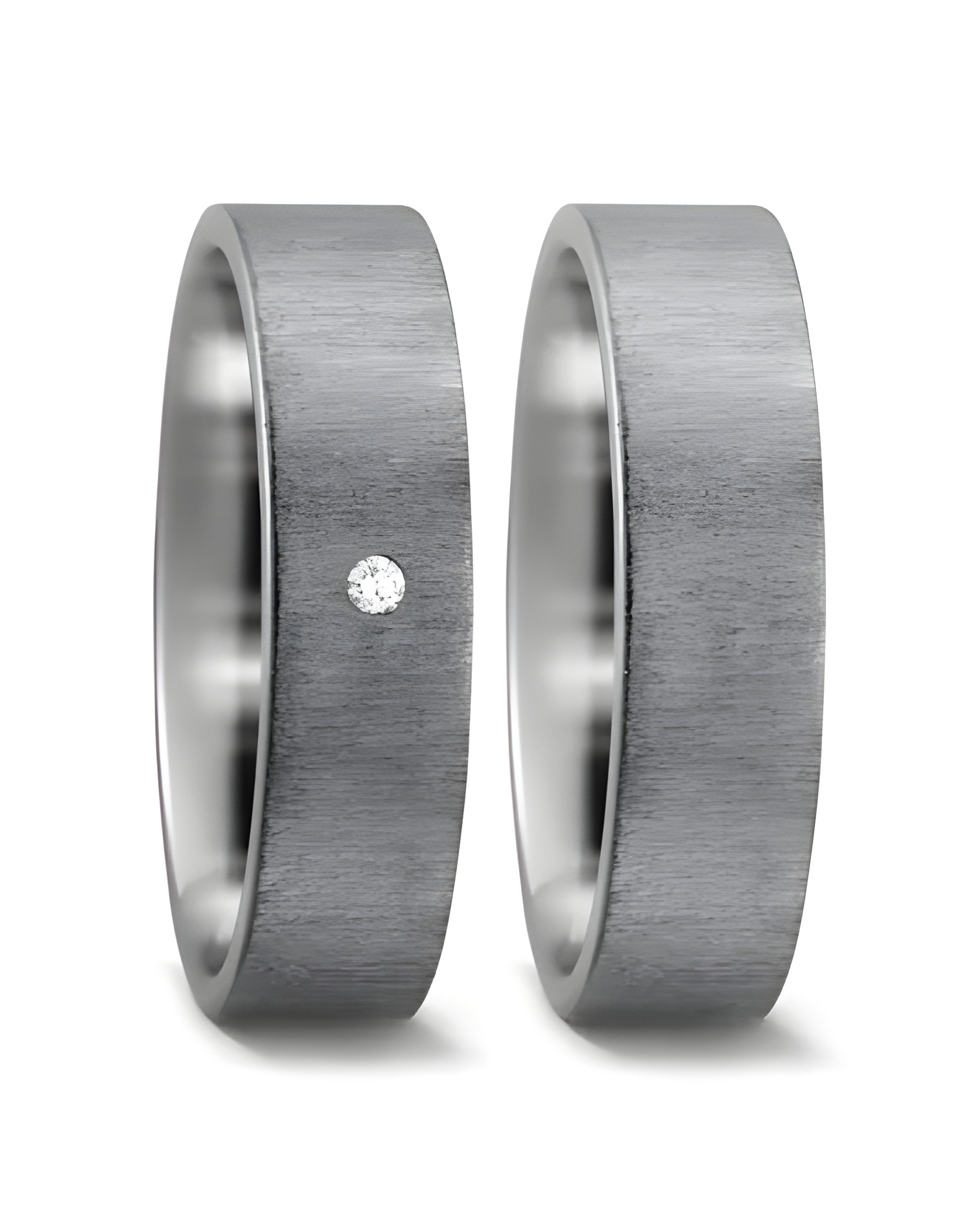 Alianzas de boda de titanio con acabado mate horizontal y un diamante - Alianzas de boda - 

