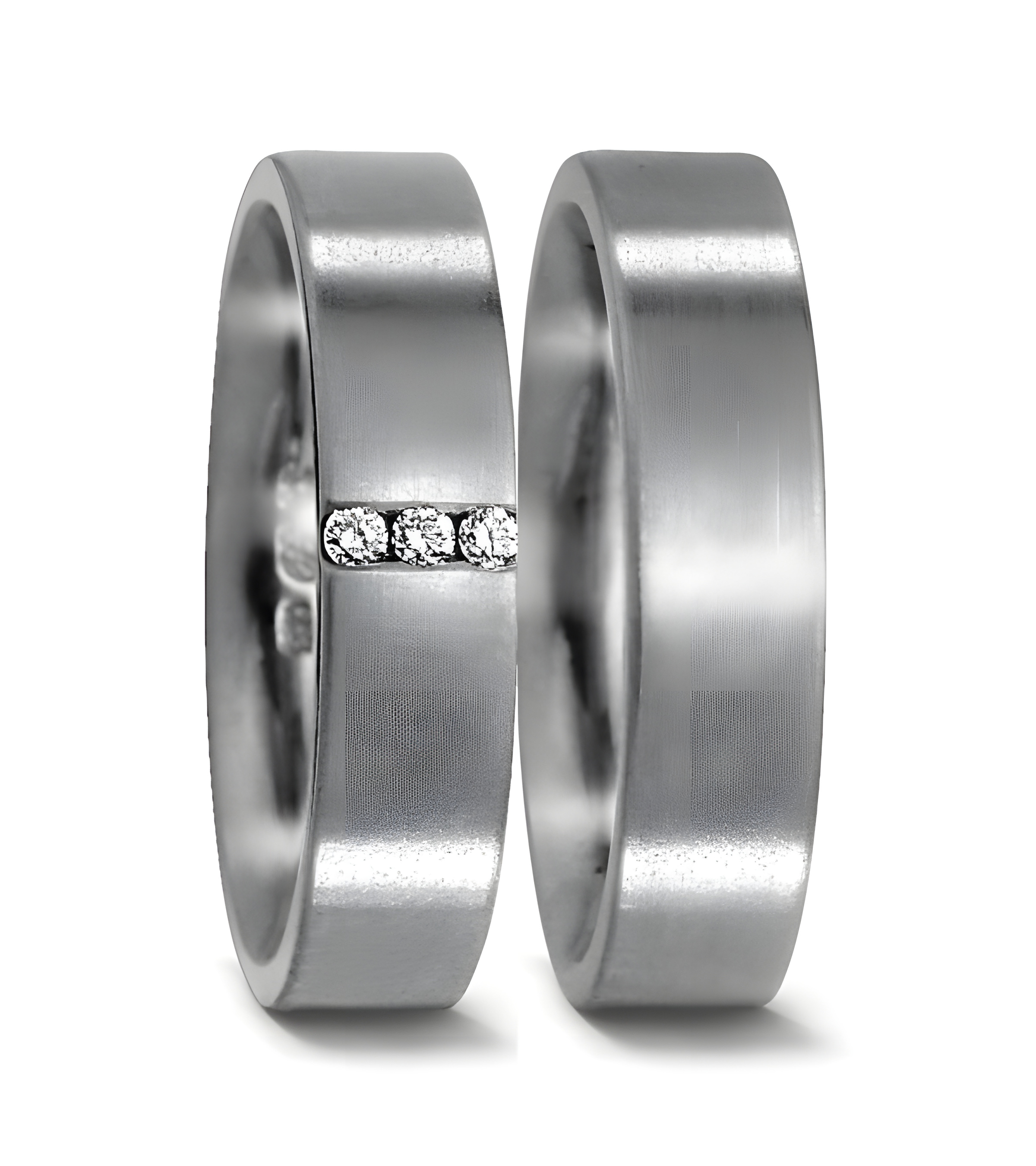 Anillos de matrimonio hechos de titanio con acabado mate oscuro y 3 diamantes - Alianzas de boda - 

