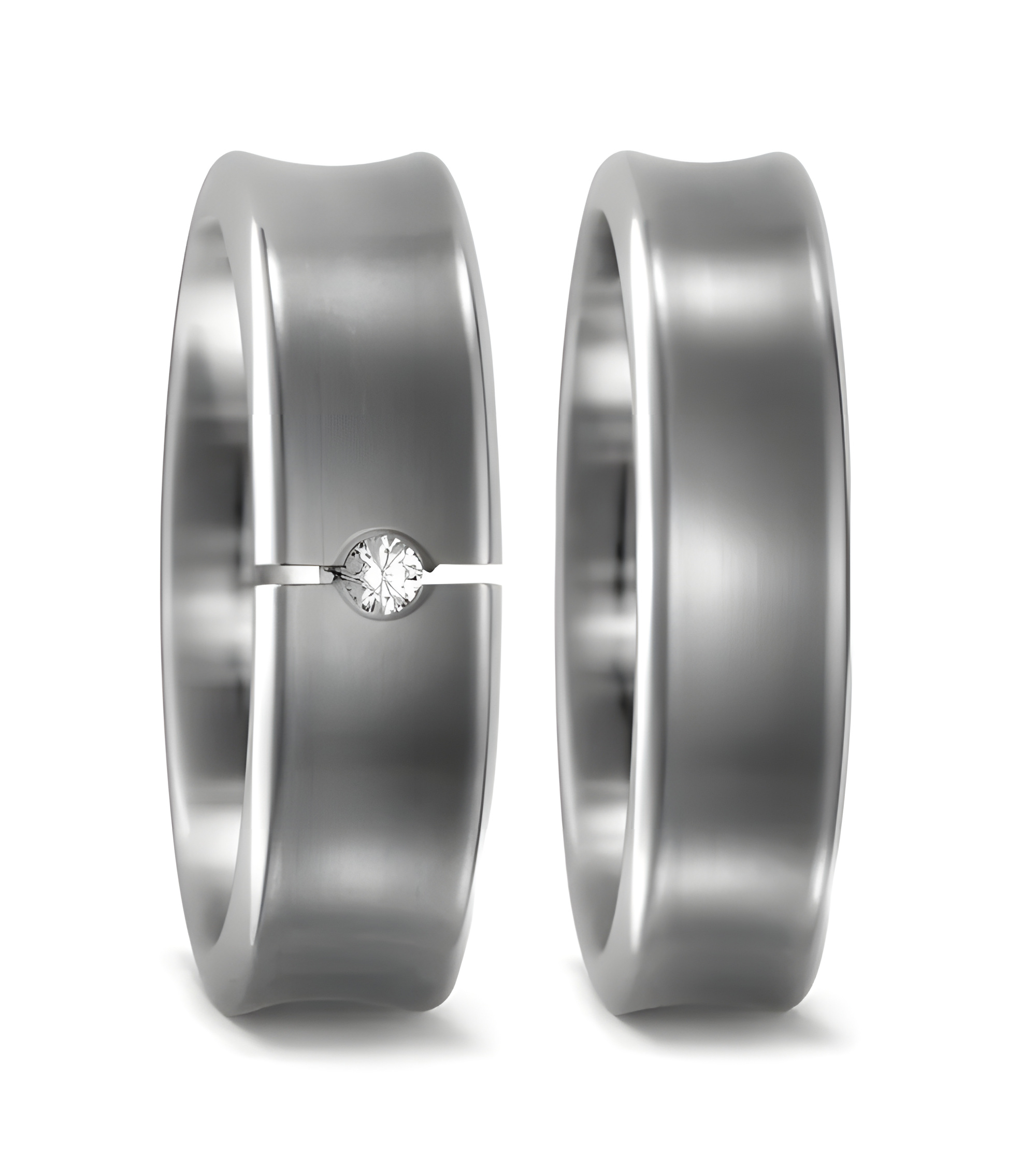 Anillos de matrimonio de titanio con un diamante en tensión - Alianzas de boda - 

