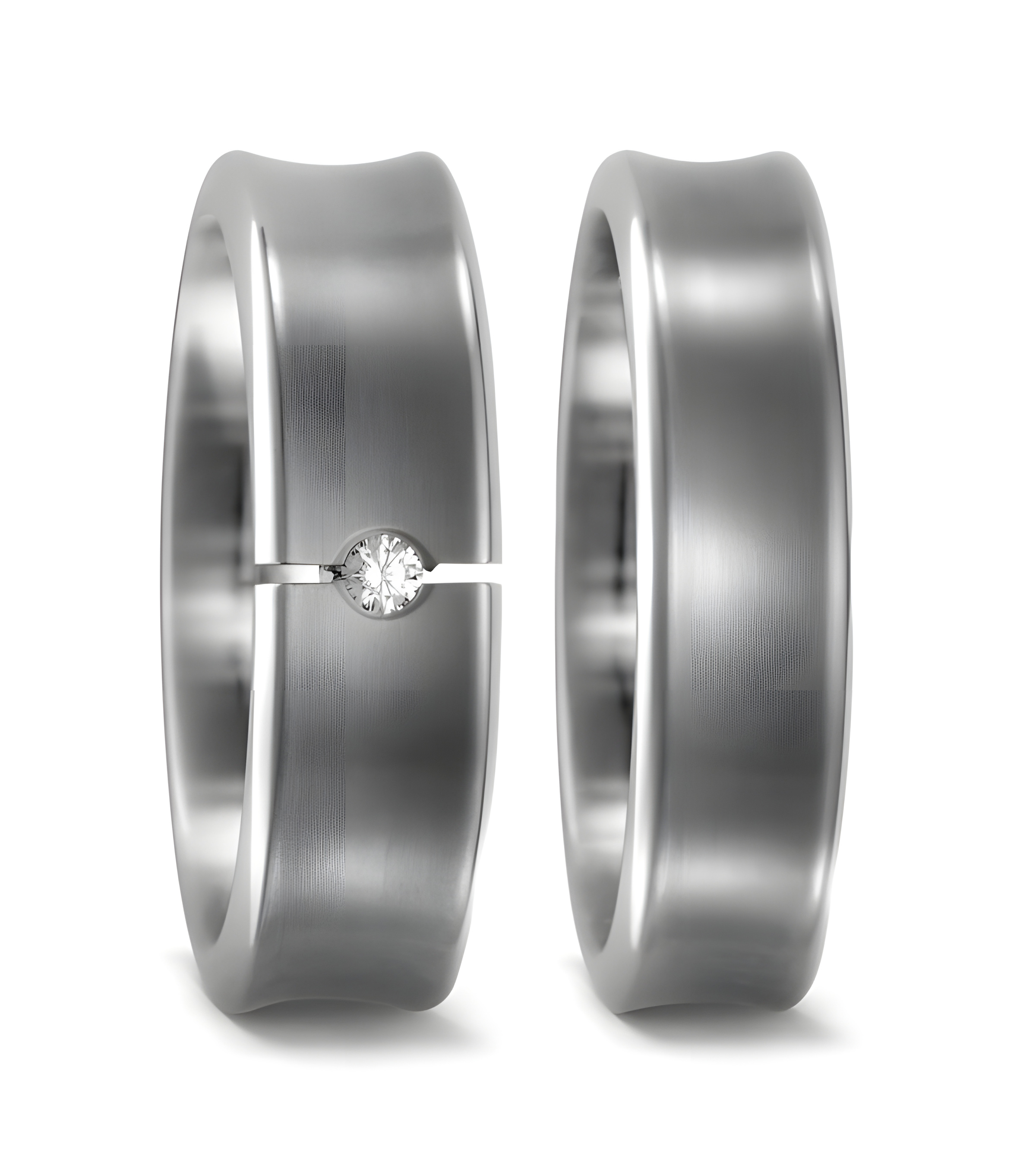 Anillos de matrimonio de titanio con un diamante en tensión - Alianzas de boda - 

