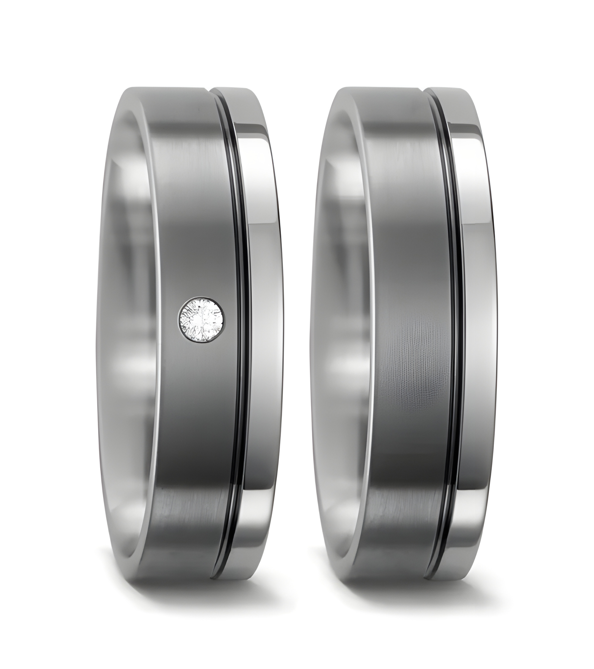 Anillos originales y distintos para la boda con una línea y un diamante - Alianzas de boda - 

