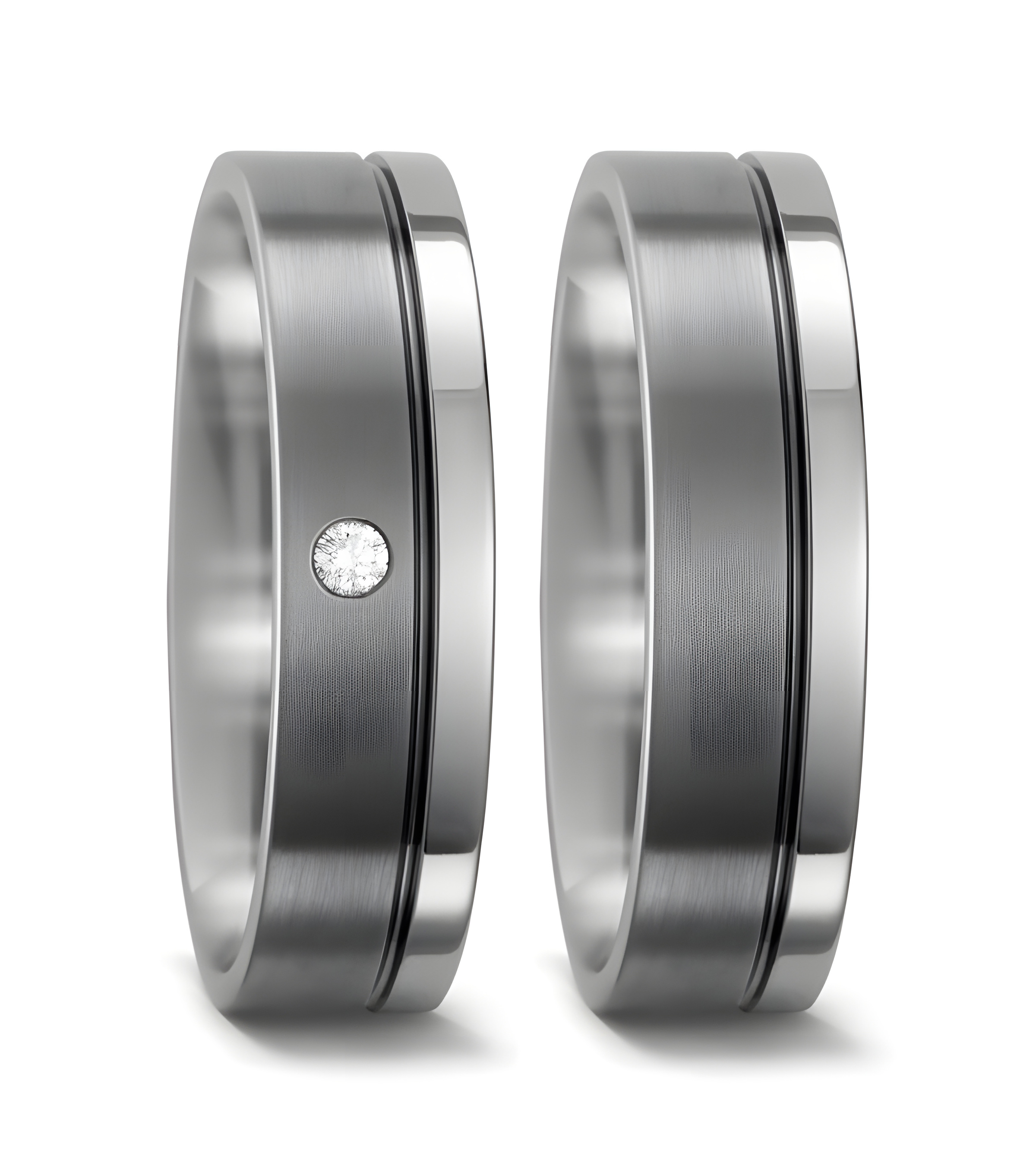 Anillos originales y distintos para la boda con una línea y un diamante - Alianzas de boda - 

