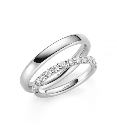Anillos de matrimonio en oro blanco con media corona de diamantes naturales - Alianzas de boda - 

