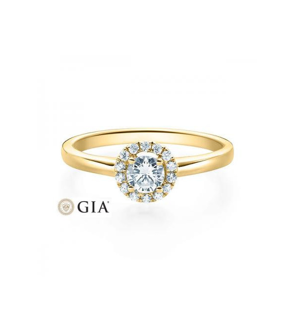 Tauri 0,38 | Oro amarillo - ANILLO DE COMPROMISO EN ORO - Oro de compromiso de oro con un diamante central acompañado de otros d