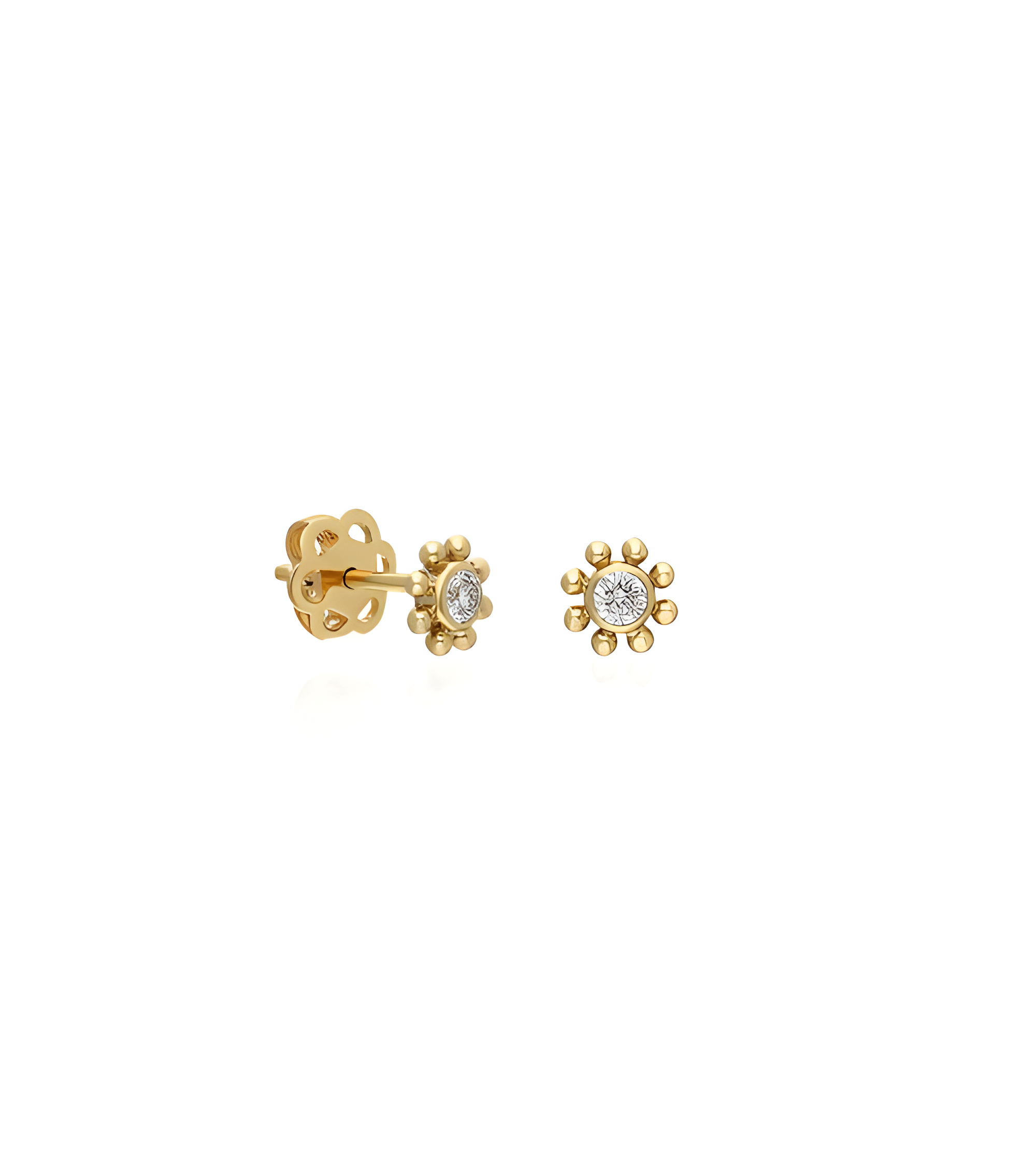 Pendientes Cádiz 0,12 | Diamantes - Joyeria - Pendientes en forma de sol de oro amarillo con 2 diamantes 