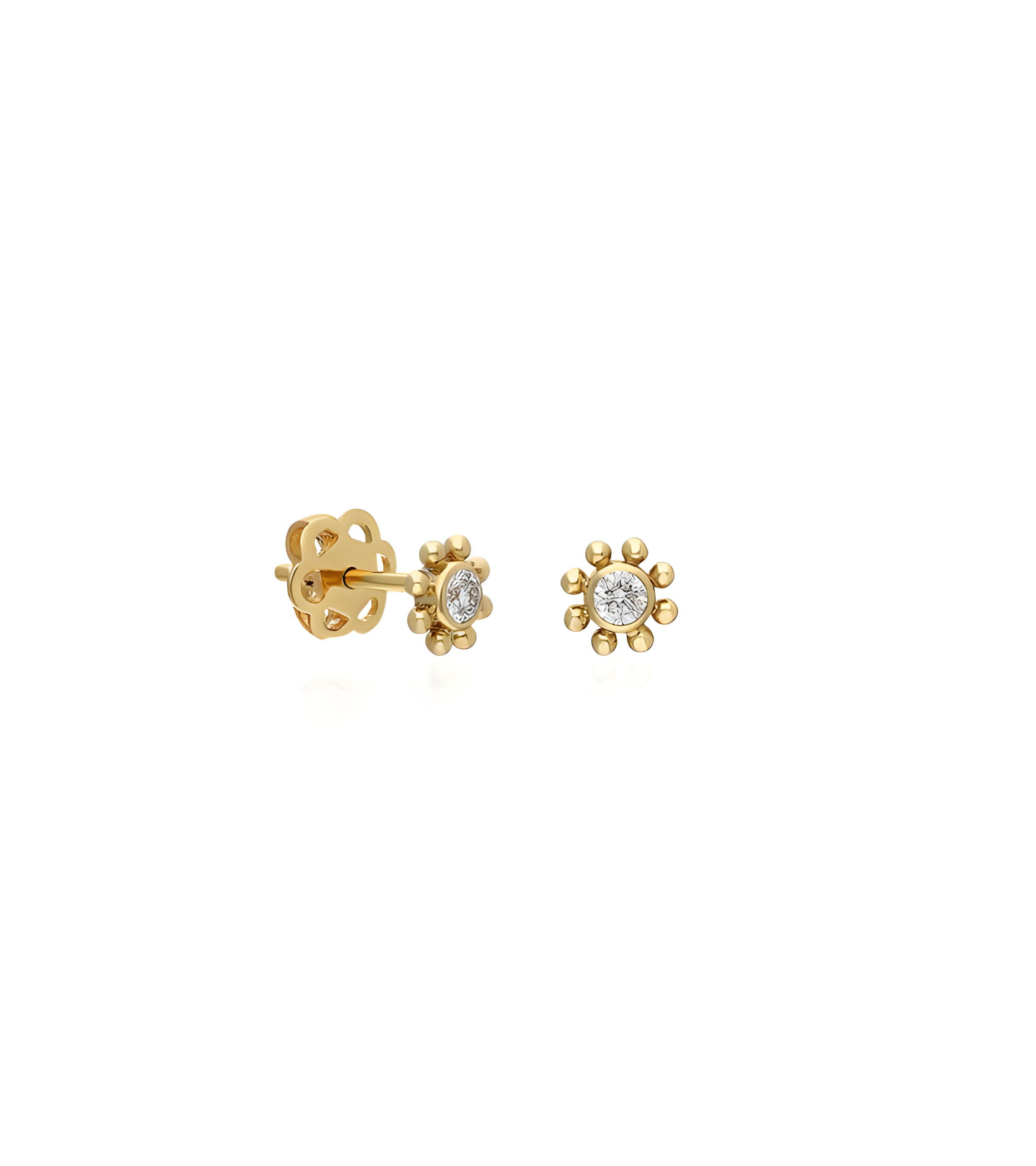 Pendientes Cádiz 0,12 | Diamantes - Joyeria - Pendientes en forma de sol de oro amarillo con 2 diamantes 