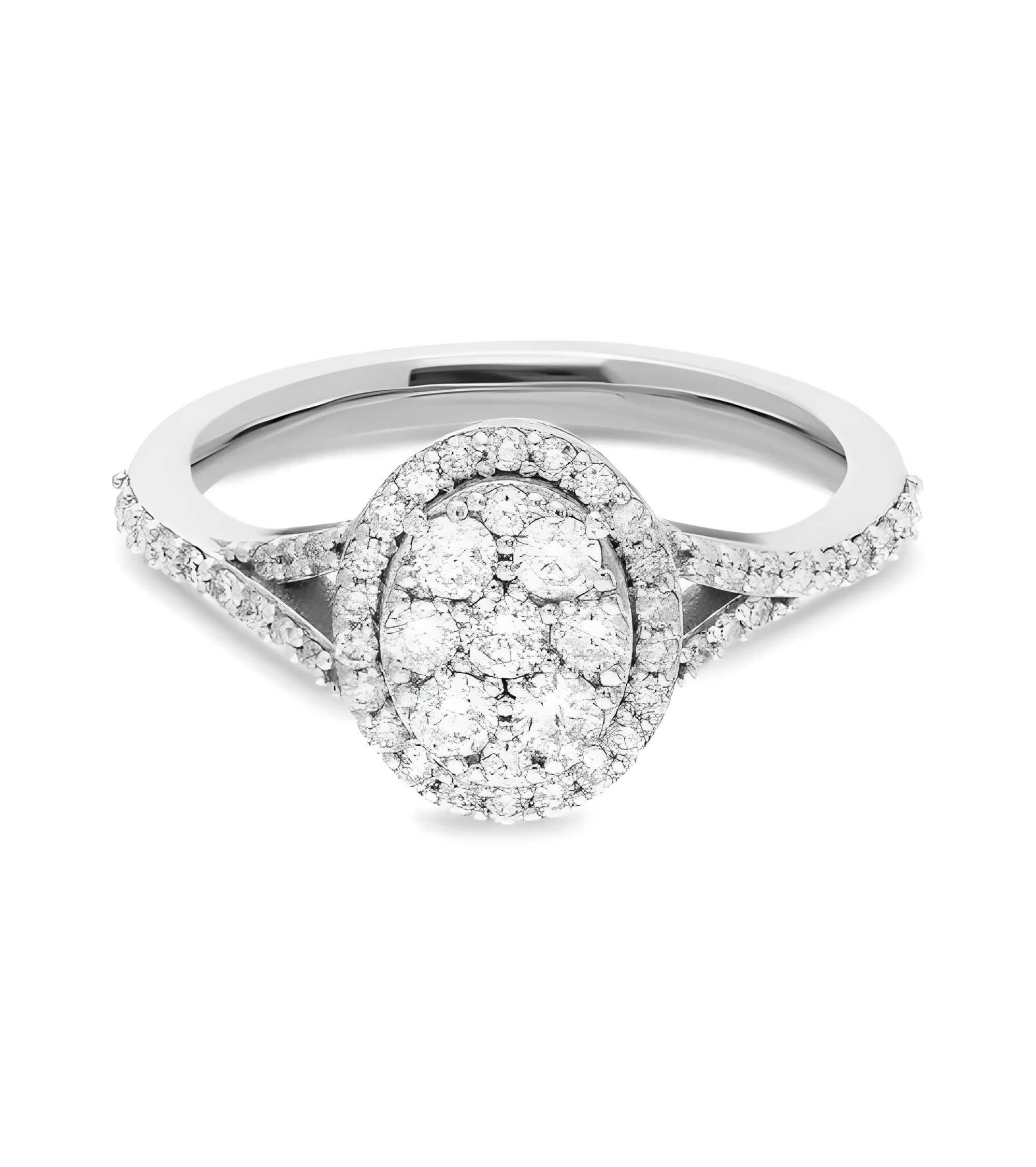 Anillos de compromiso de oro blanco con diamantes ovales | Staring