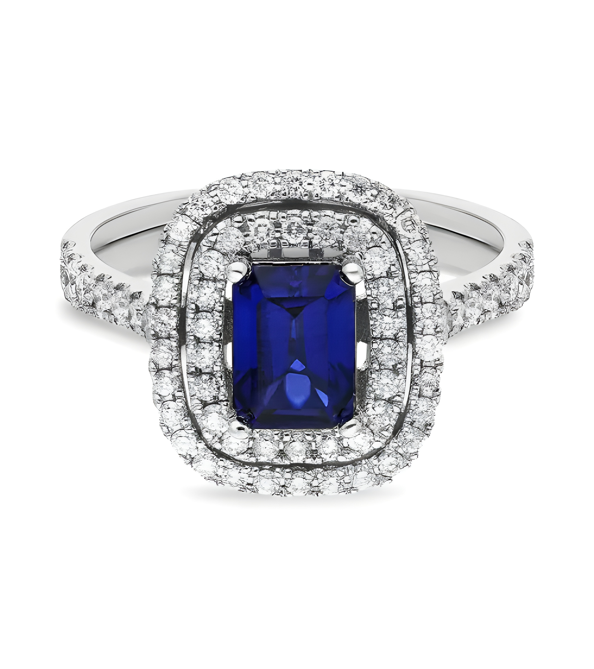 Anillo de compromiso halo con diamantes y zafiro | Staring