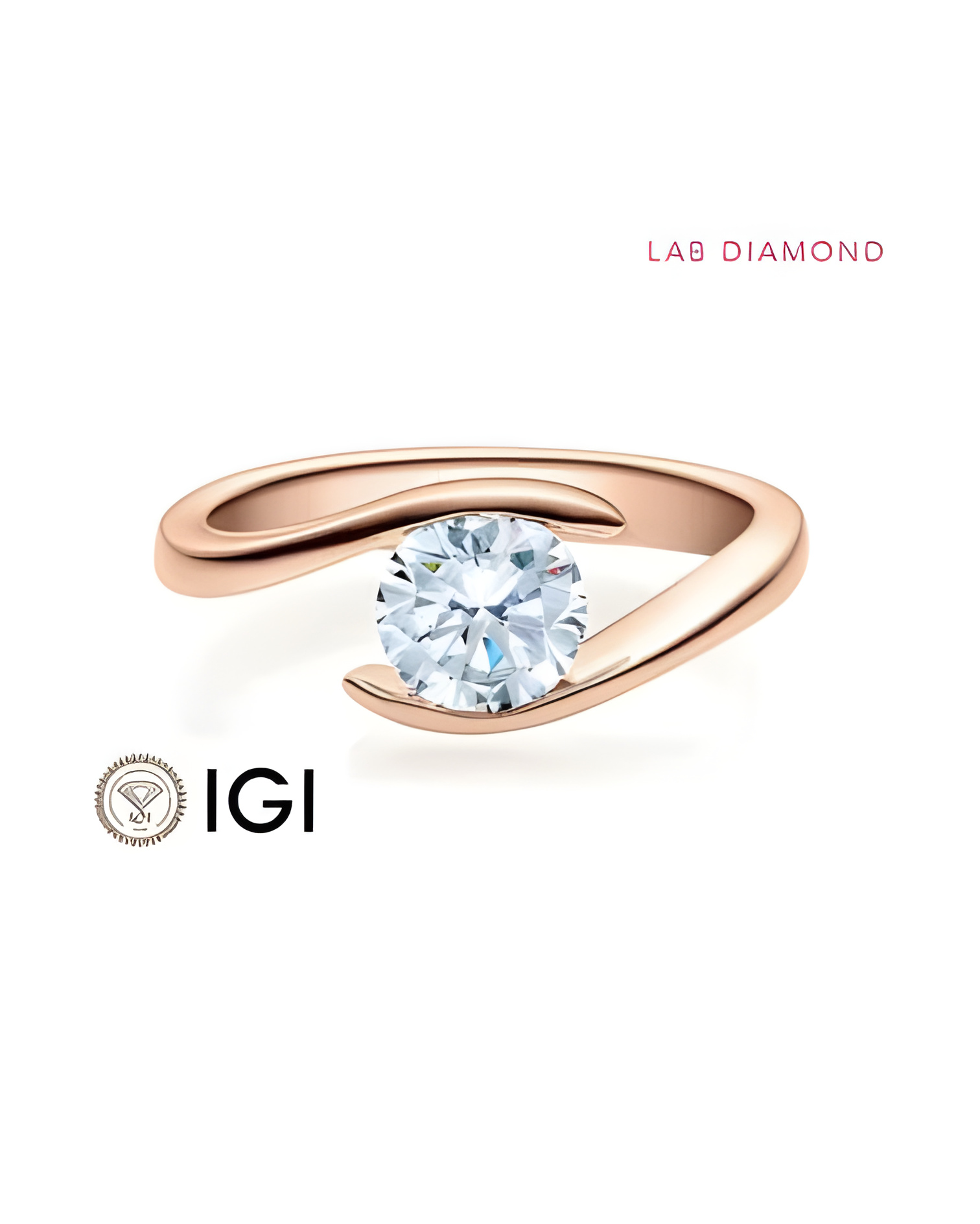 Anillo de compromiso de oro rosa con diamante artificial | Staring