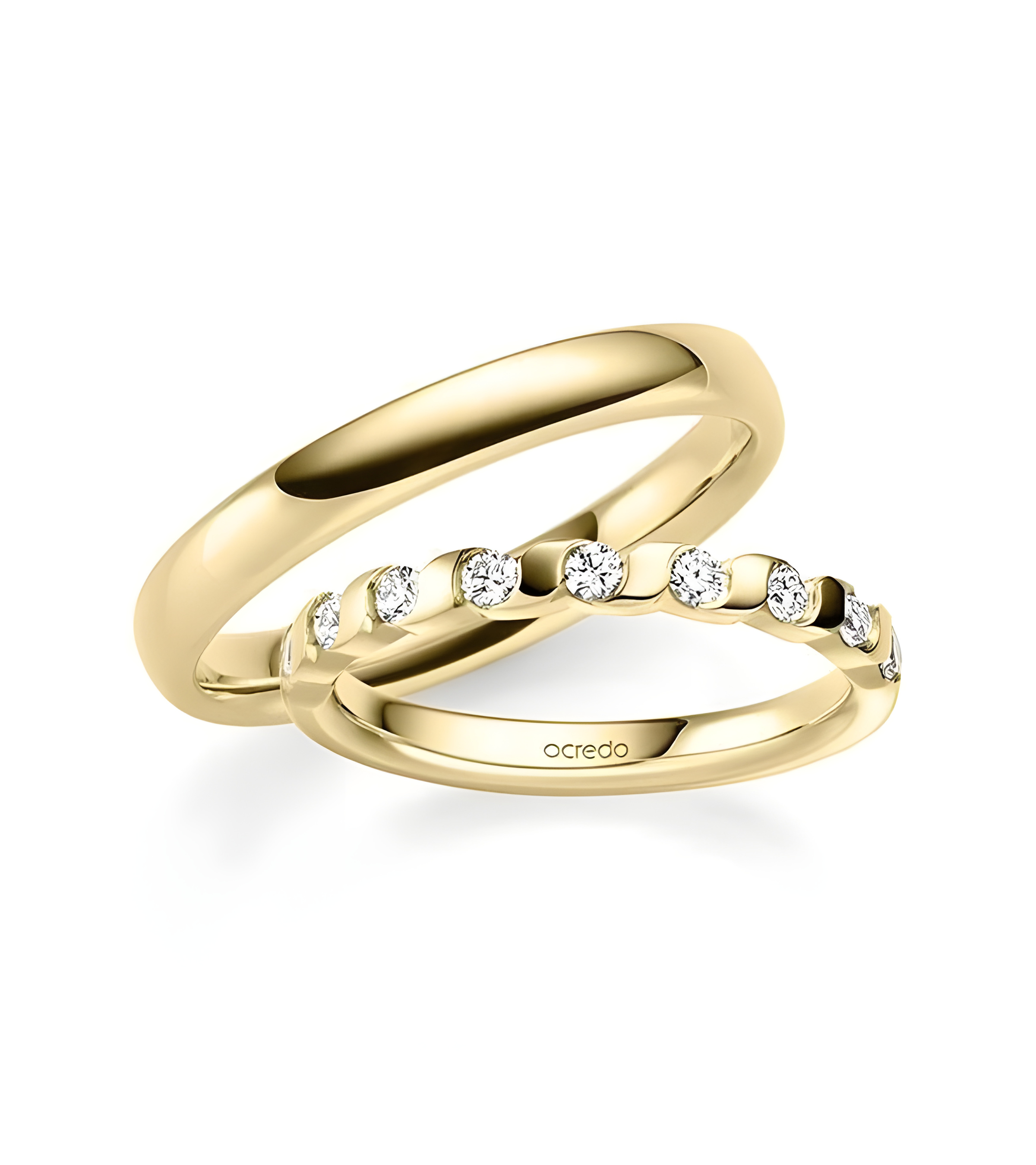 Los mejores anillos de boda dorados con media corona de diamantes