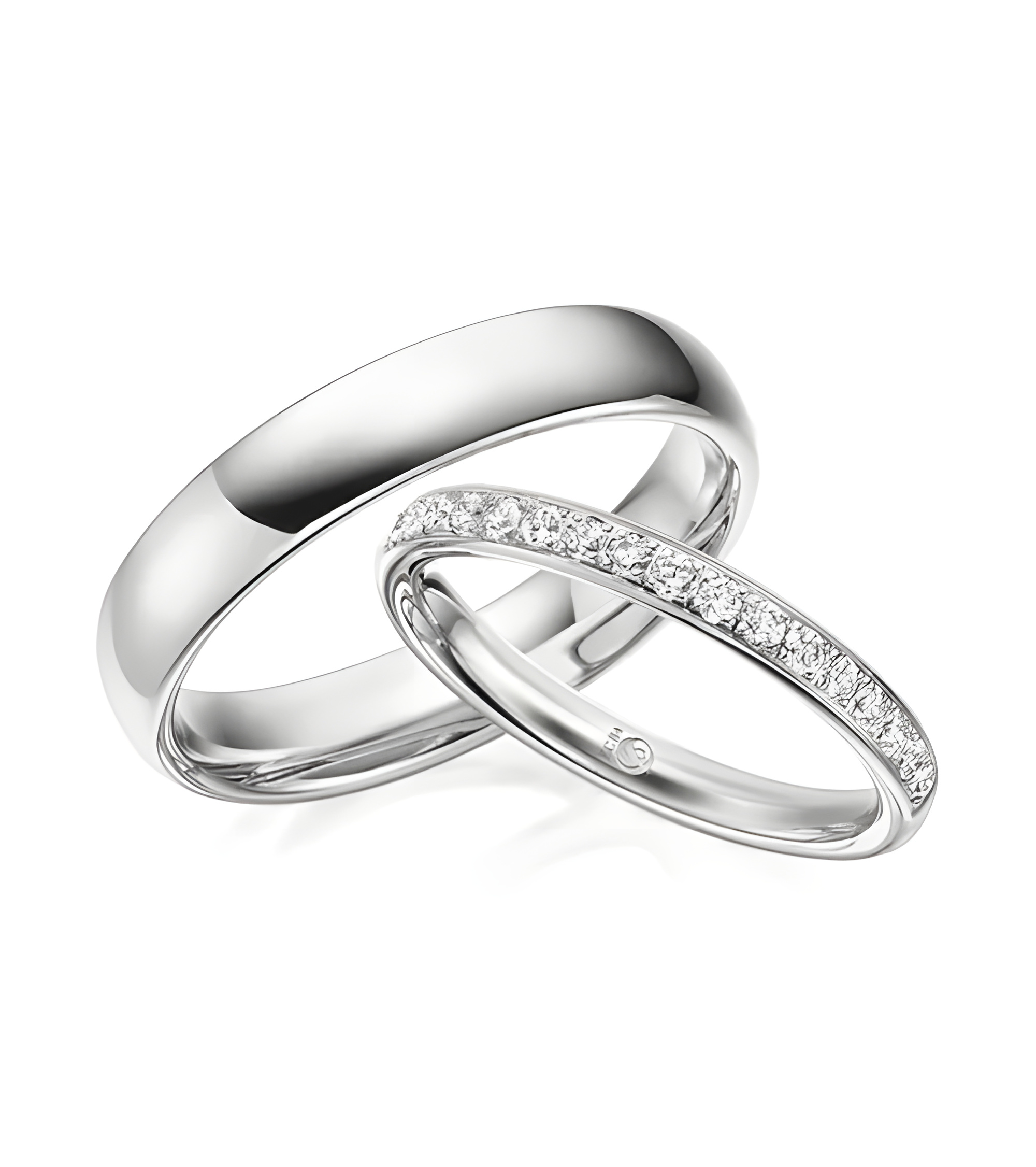 Finos anillos en oro blanco de 14K o 18K con media corona de diamantes - Alianzas de boda - 

