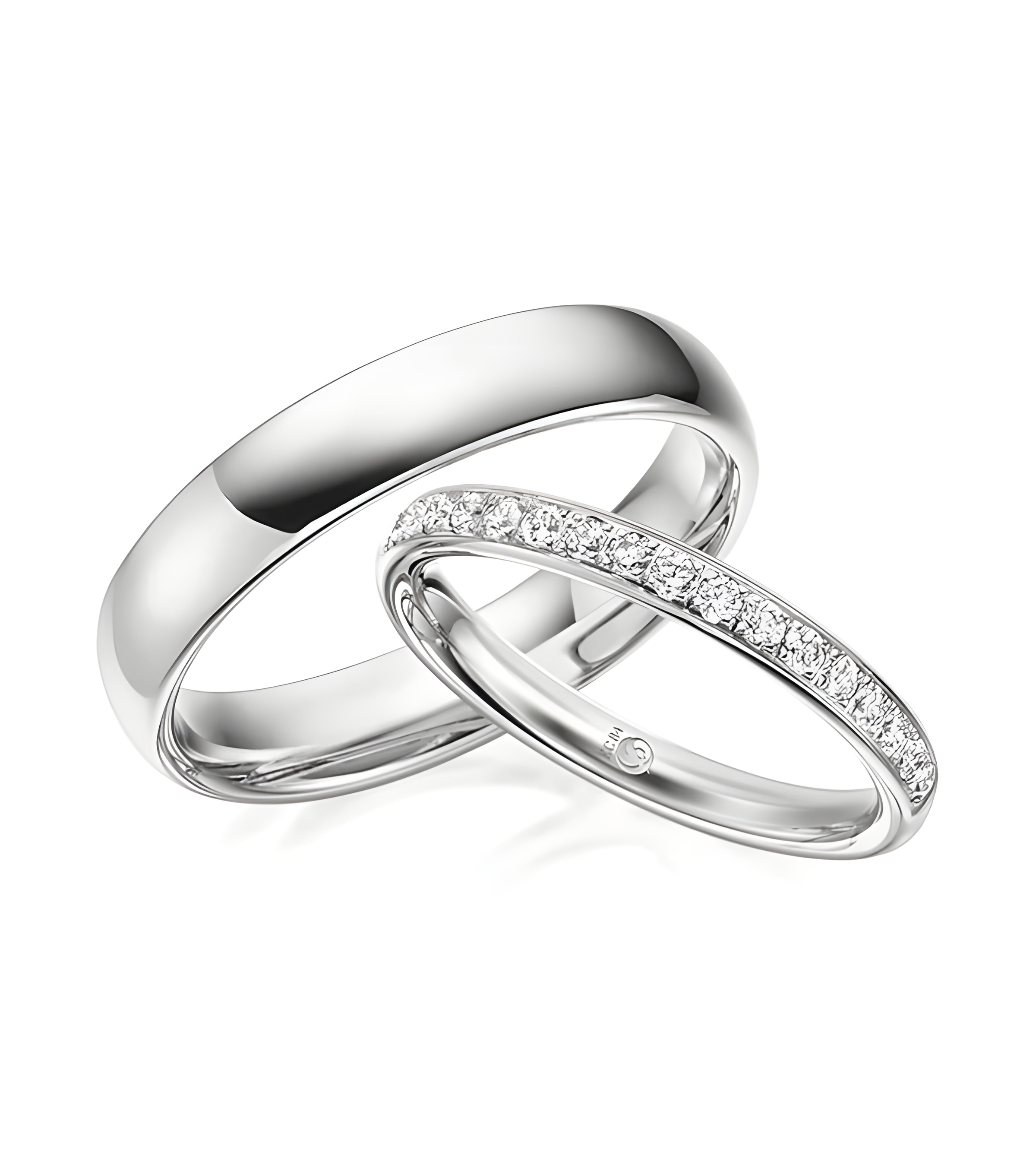 Finos anillos en oro blanco de 14K o 18K con media corona de diamantes - Alianzas de boda - 

