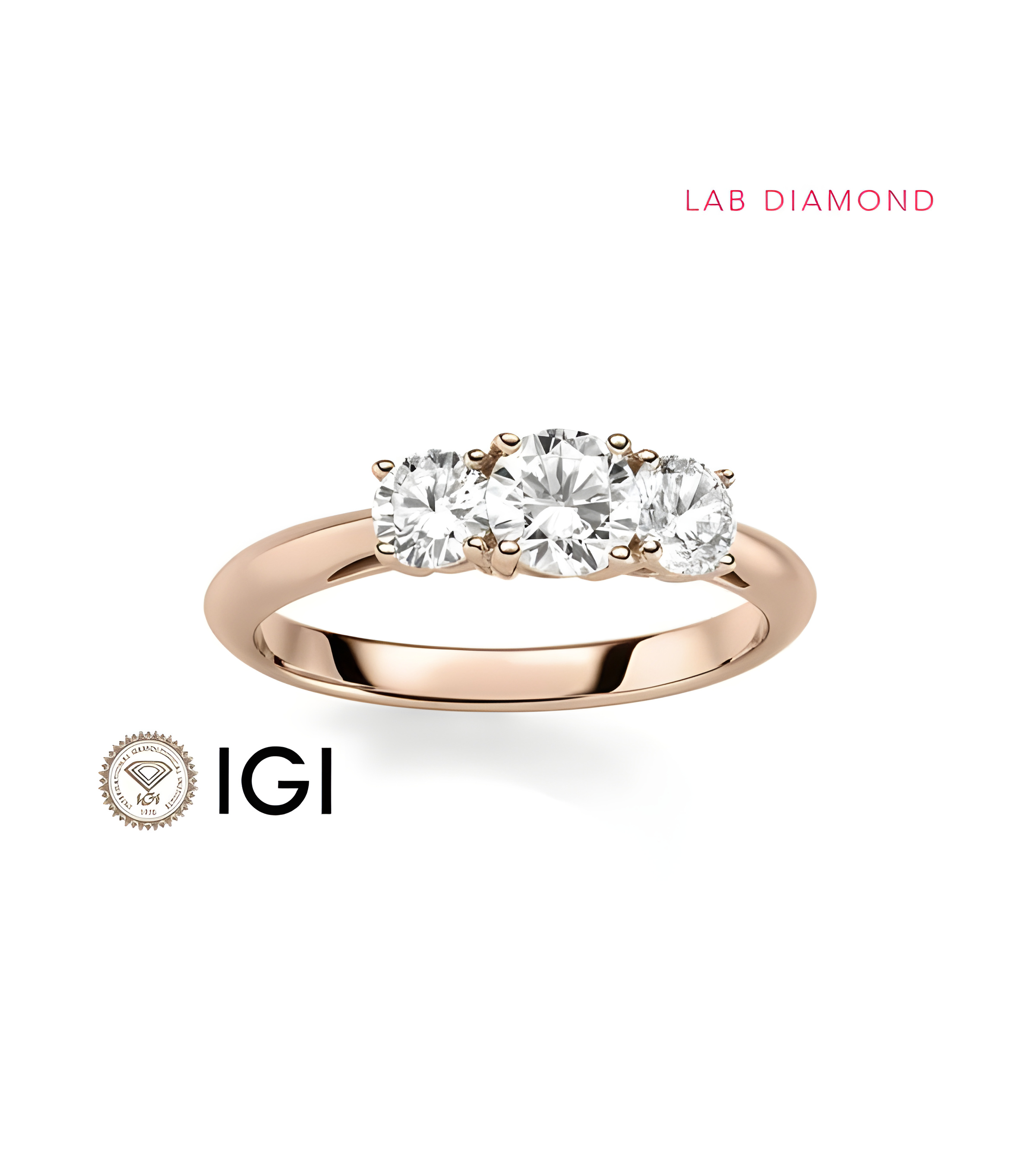 Anillo de oro rosa con 3 diamantes de laboratorio éticos | Staring