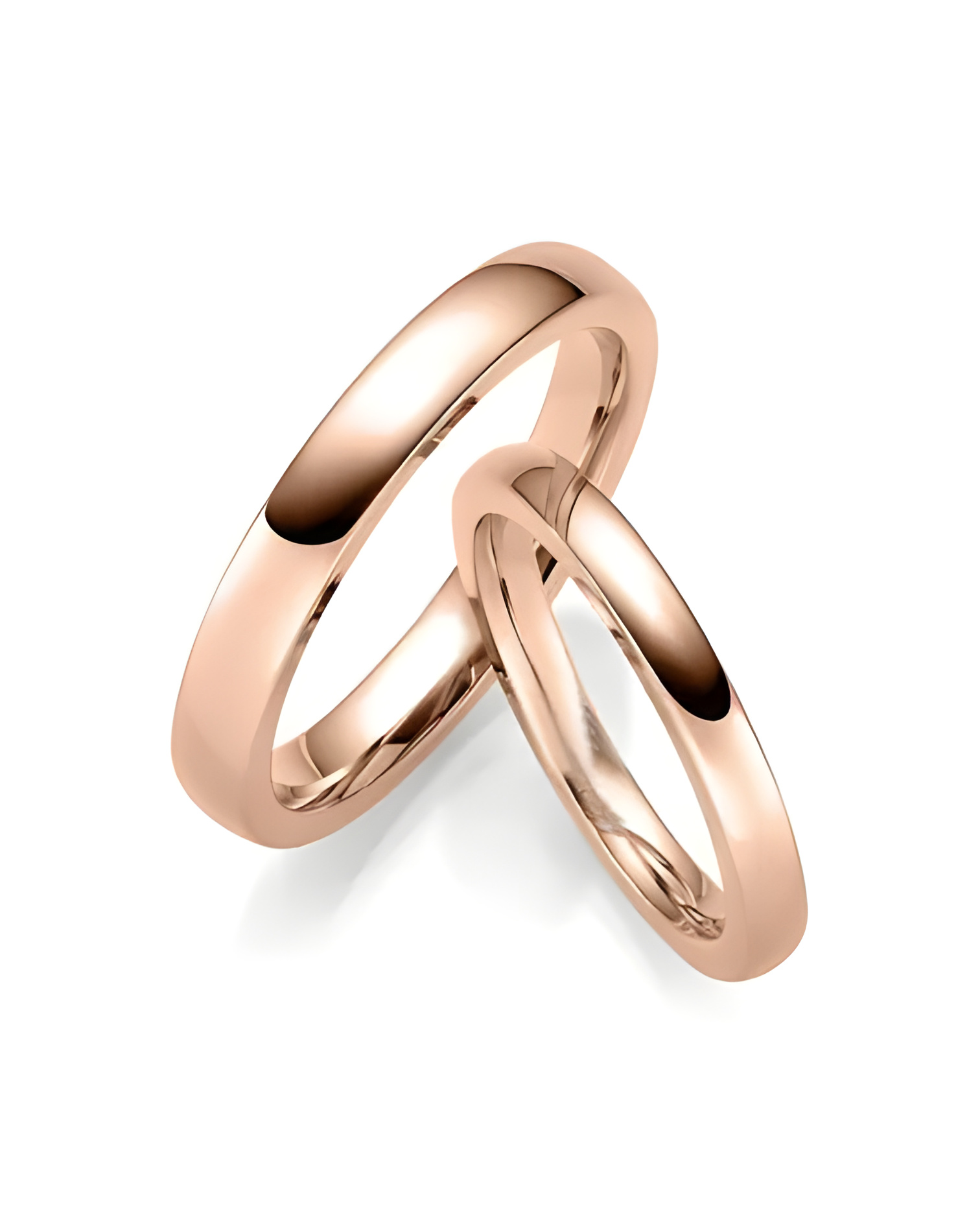 Finas alianzas de boda clásicas de oro rosa de 18K