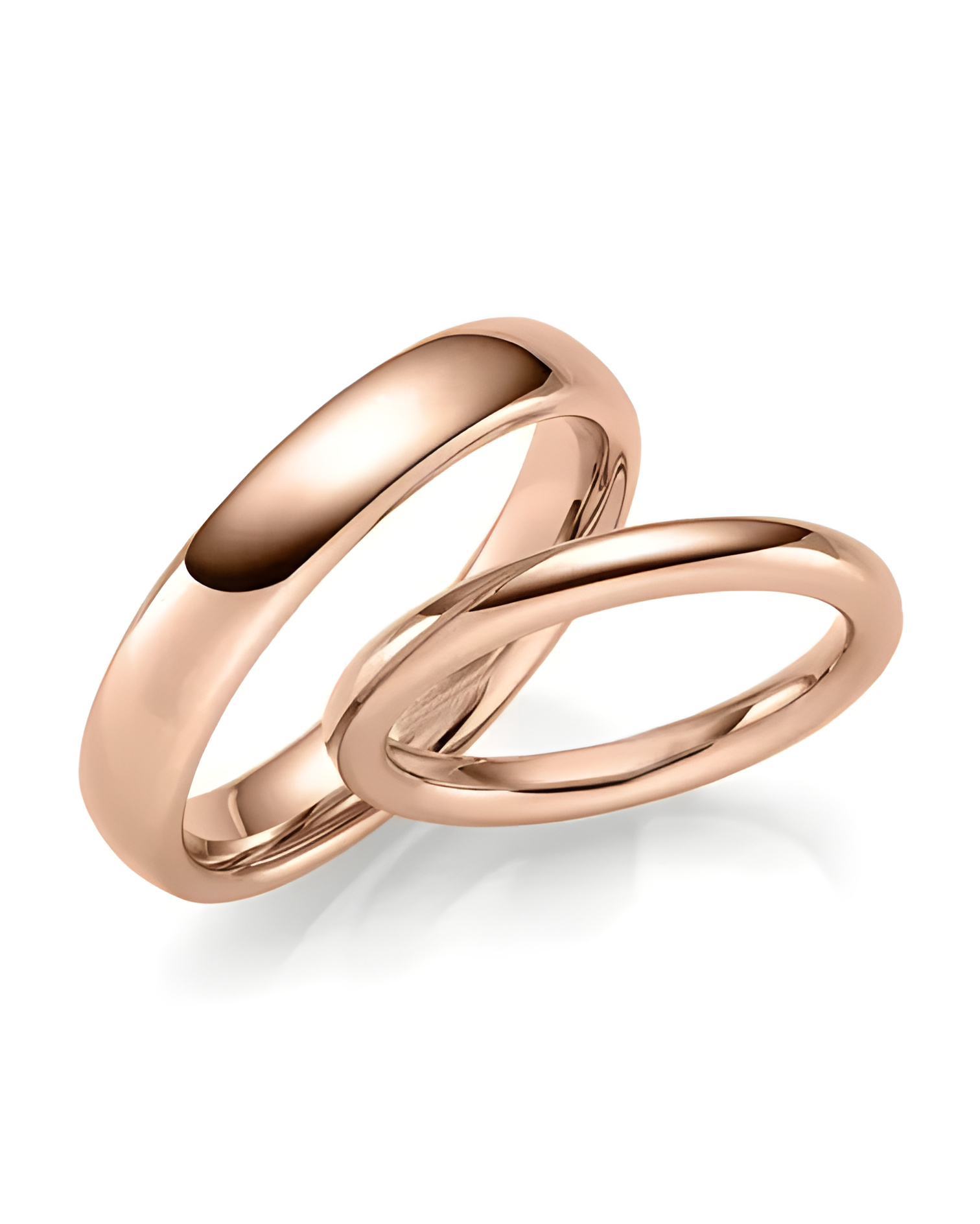 Finas alianzas de boda clásicas de oro rosa de 18K