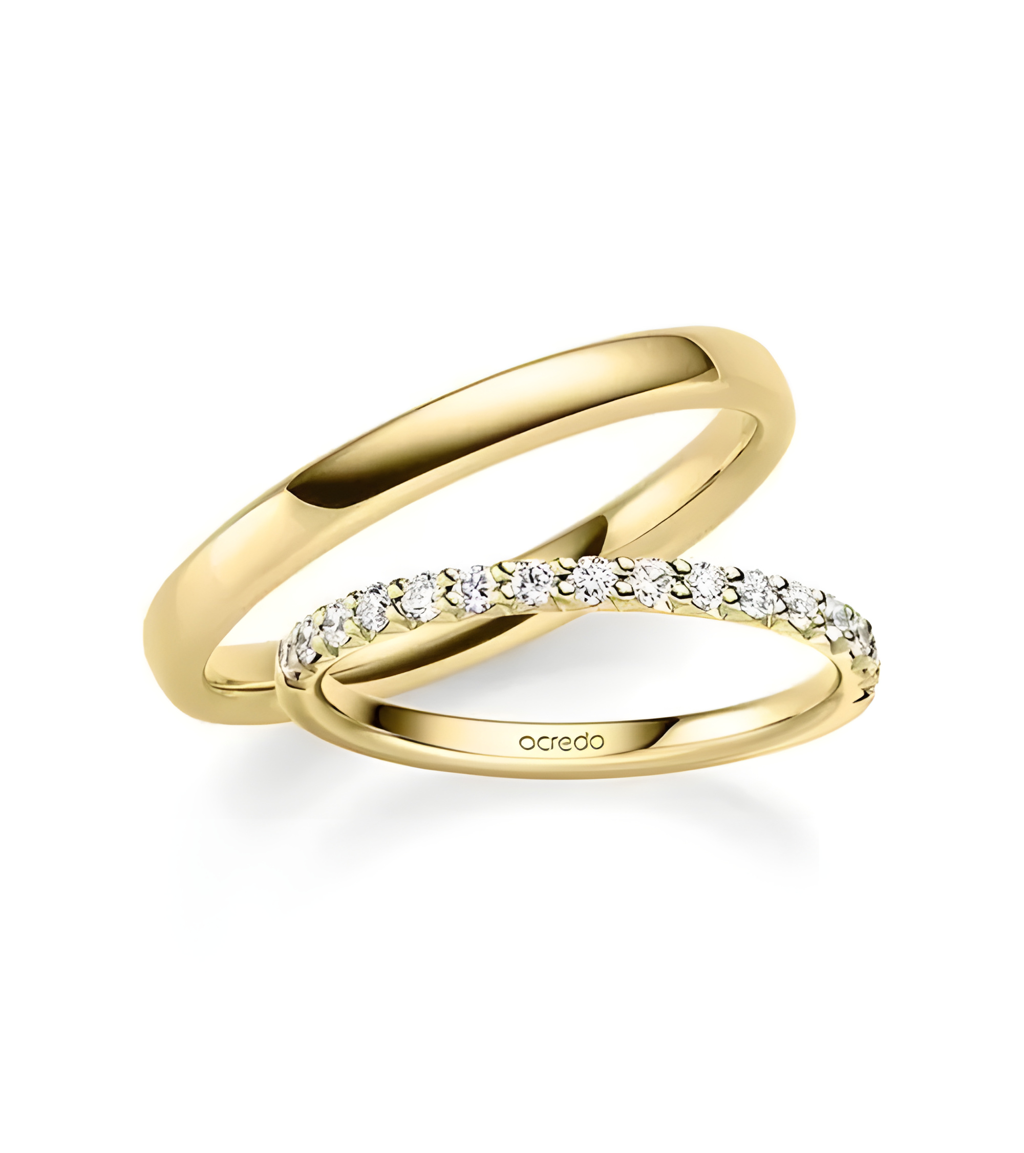 Alianzas en oro amarillo con media corona de diamantes | Staring