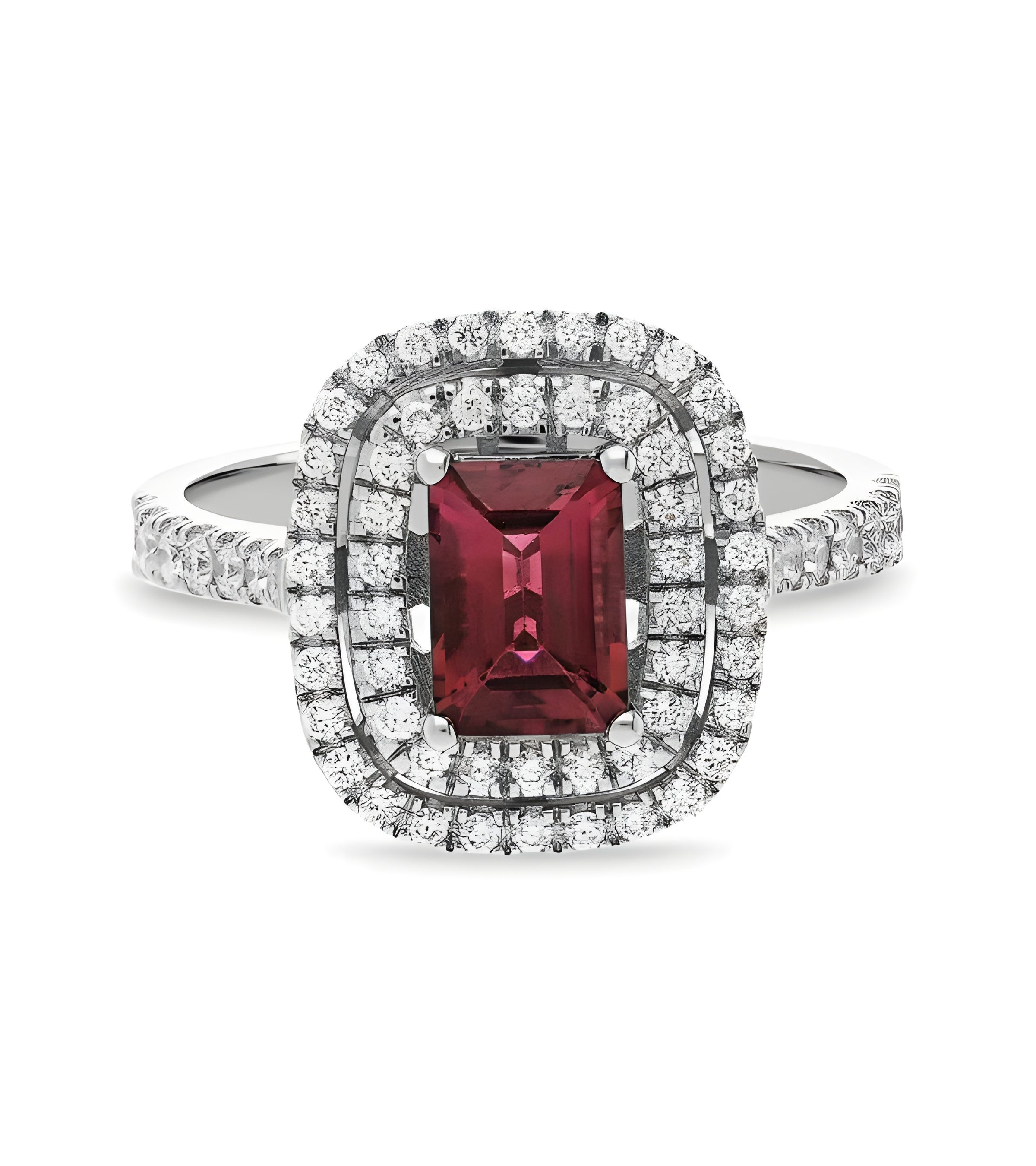 Anillo de compromiso halo con diamantes y rubí | Staring