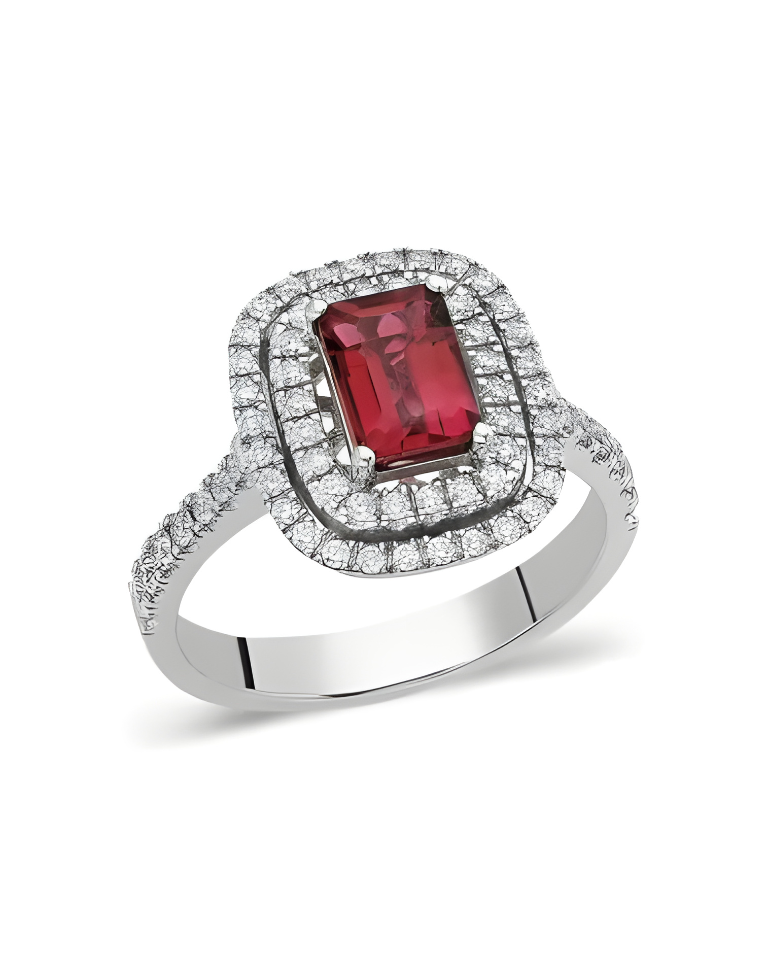 Anillo de compromiso halo con diamantes y zafiro | Staring