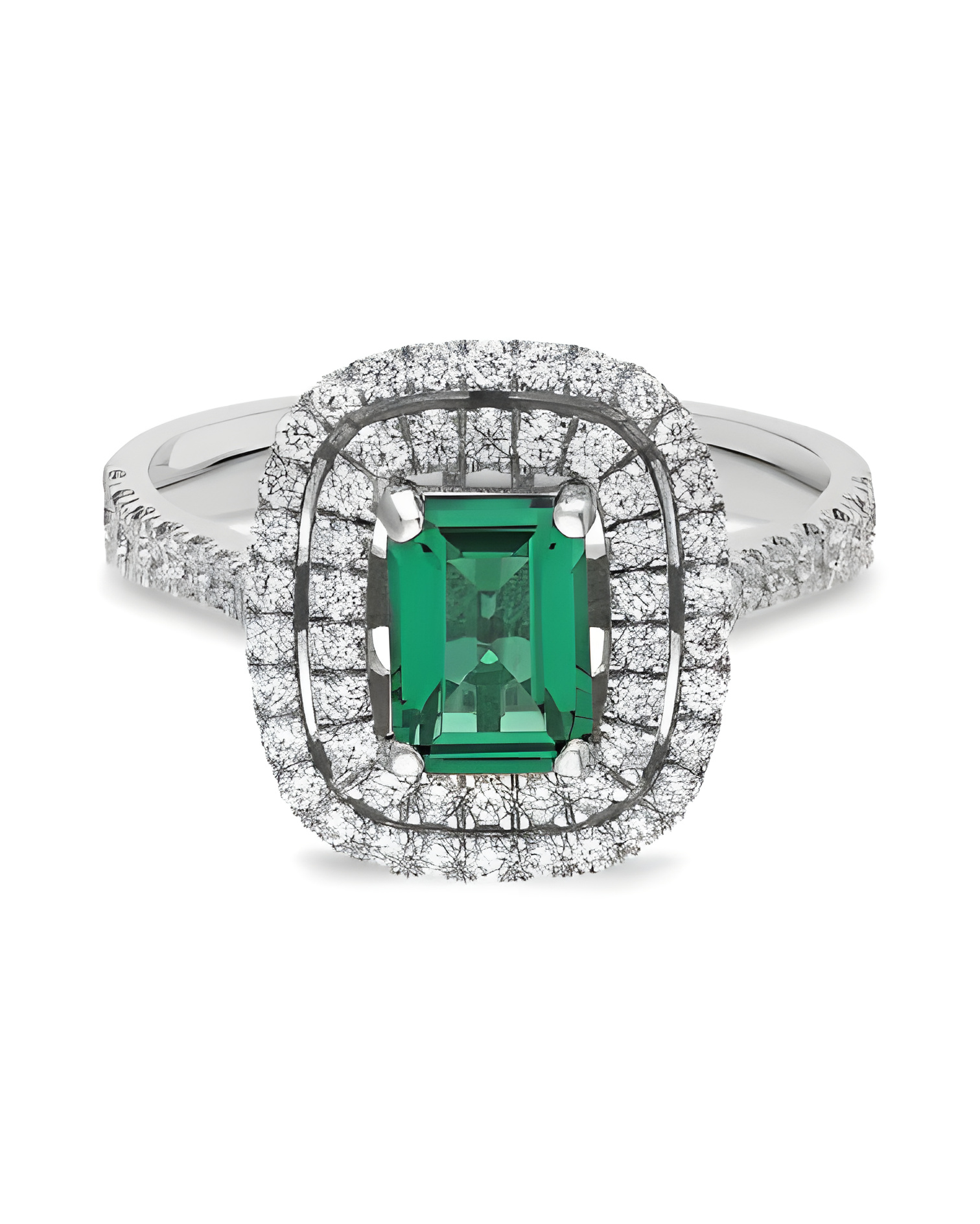 Anillo de compromiso halo con diamantes y esmeraldas| Staring