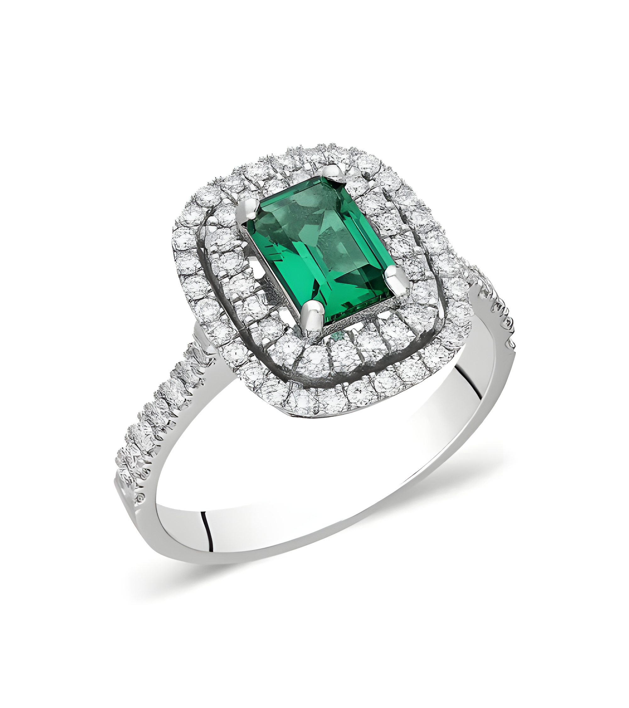 Anillo de compromiso halo con diamantes y esmeraldas| Staring