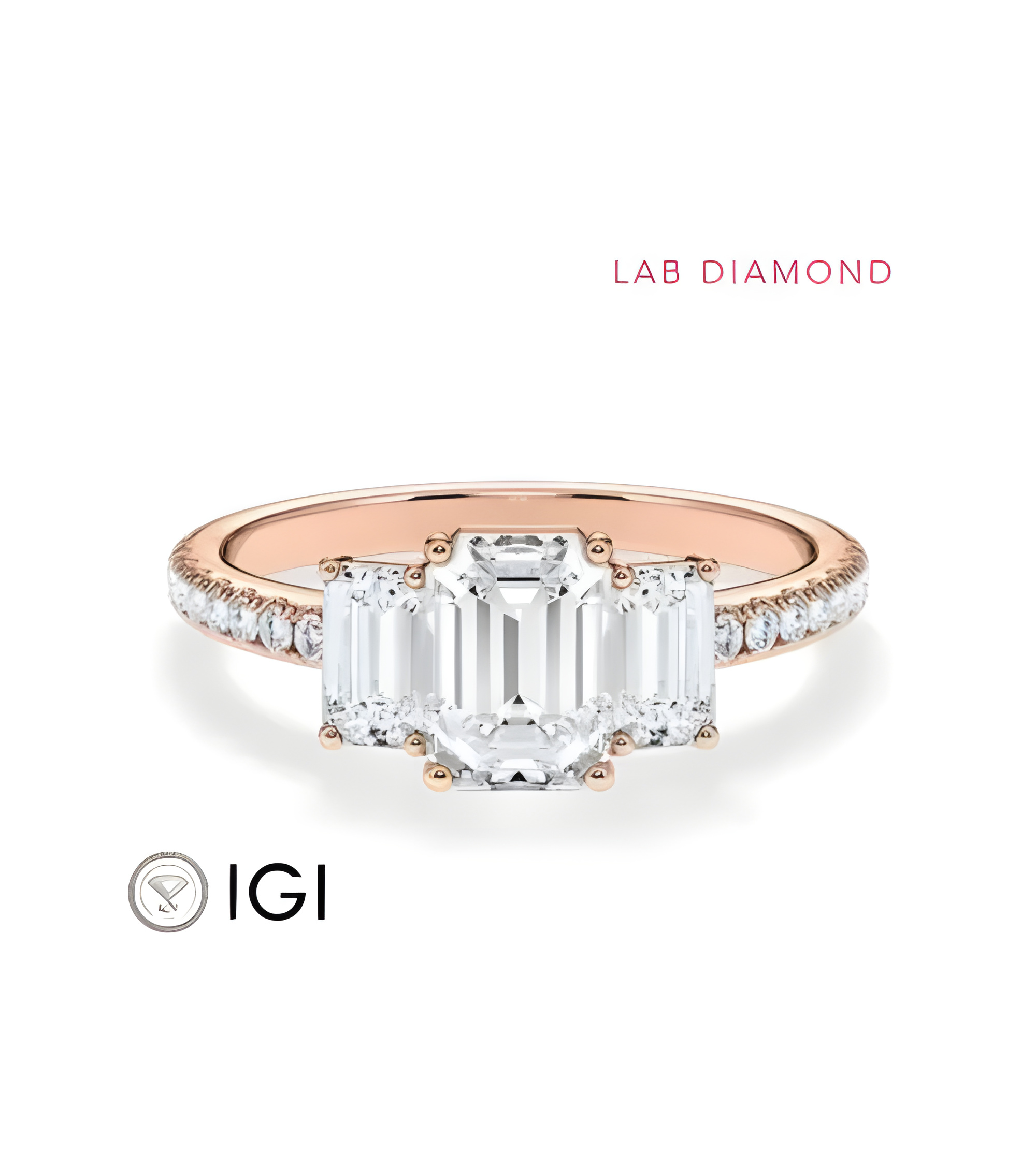 Pink gold engagement ring with various diamond cuts | Starring