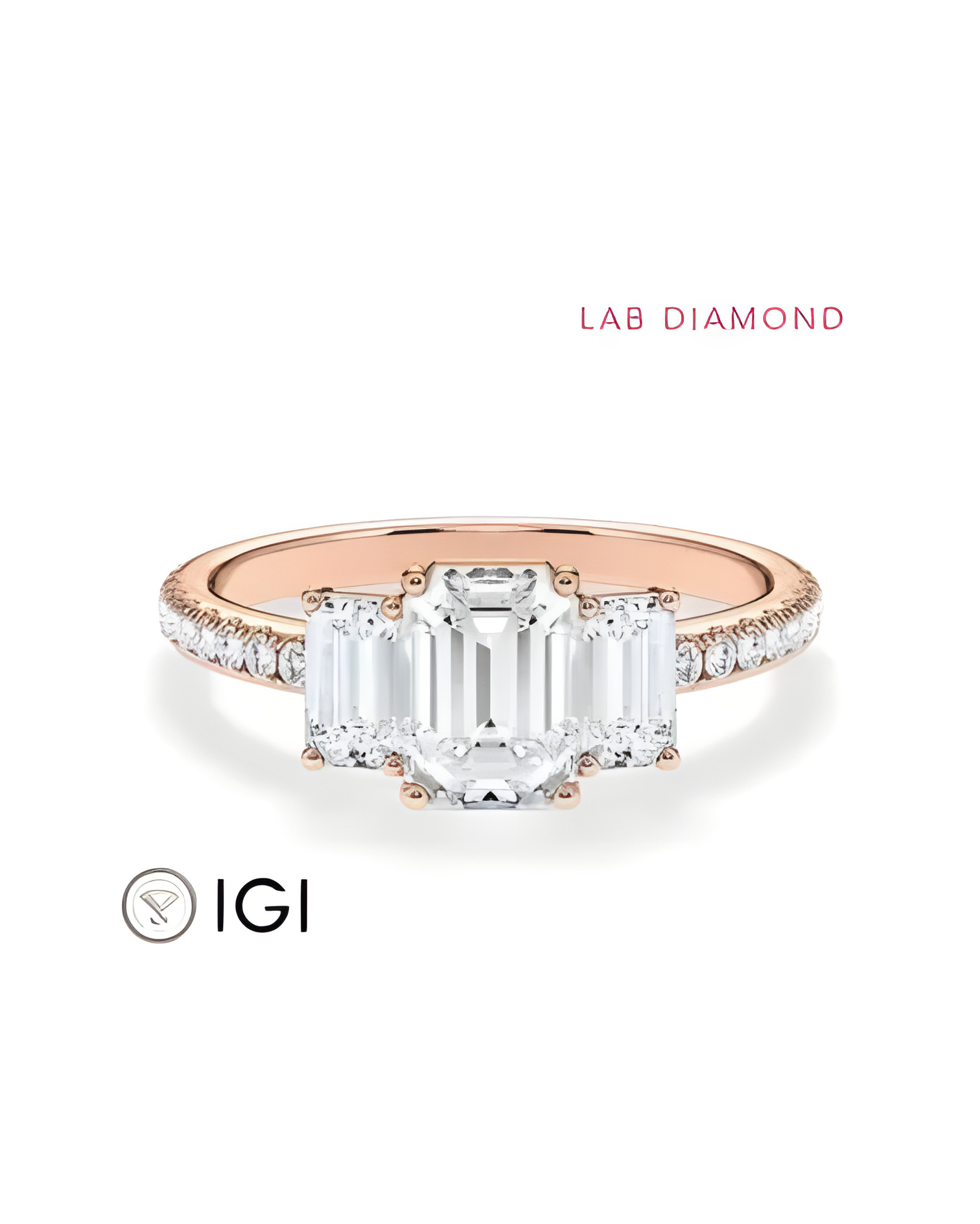 Anillo de compromiso de oro rosa en forma radiant y esmeralda | Staring