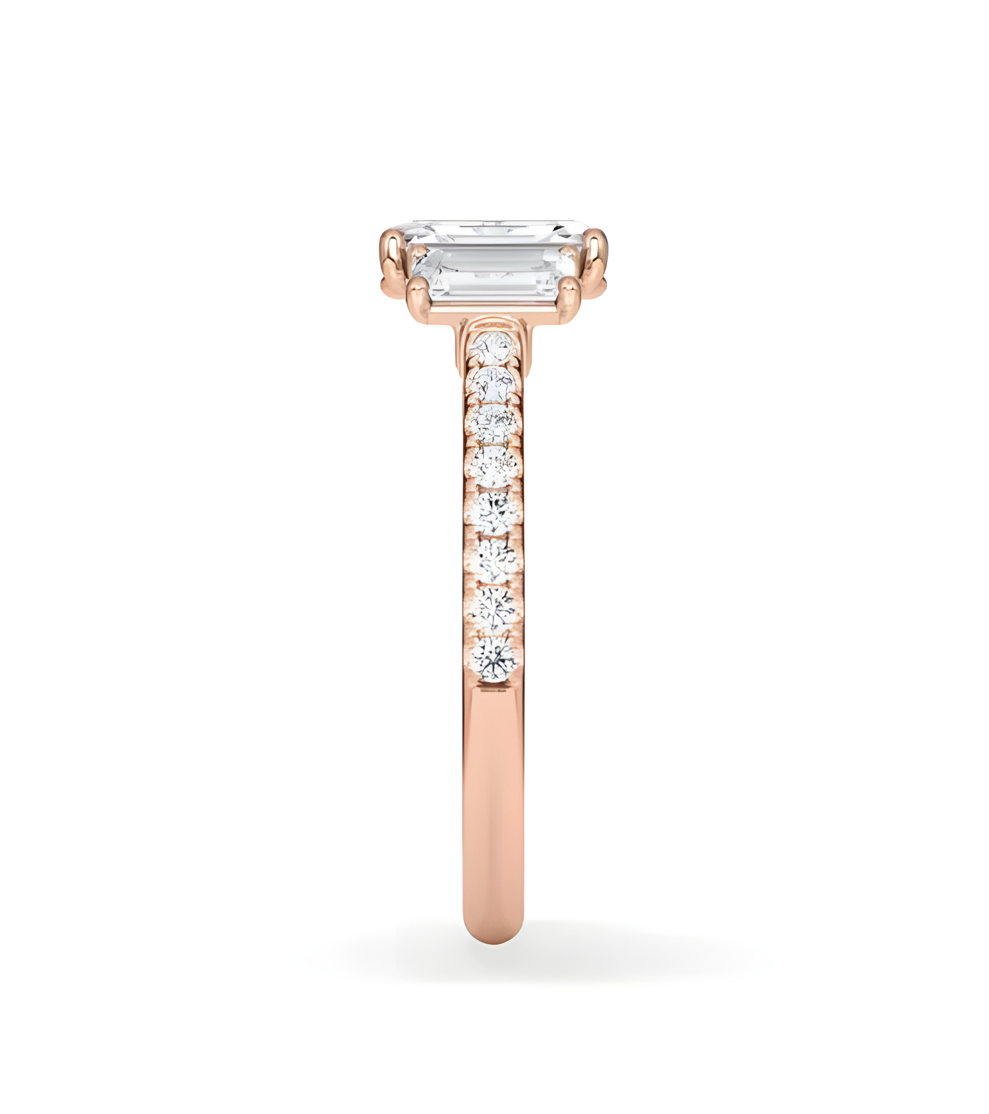 Anillo de compromiso de oro rosa en forma radiant y esmeralda | Staring