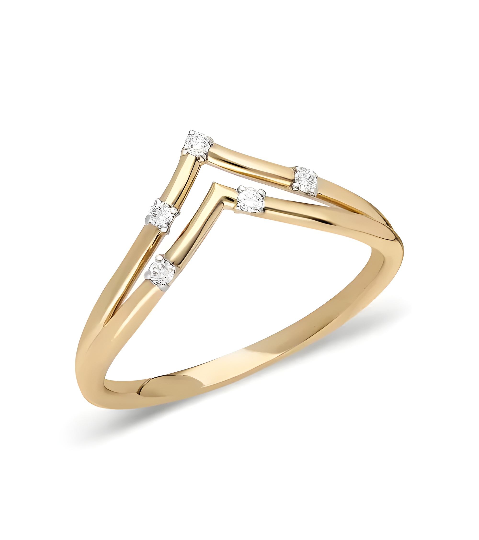 Anillo de oro en forma doble V con diamantes | Staring